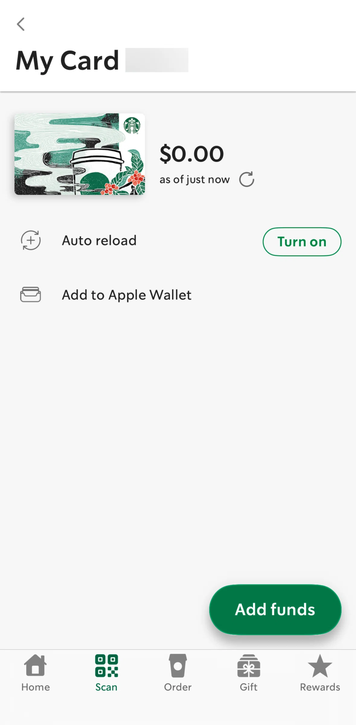 Starbucks Screen screen in the Turning on an auto-reload flow