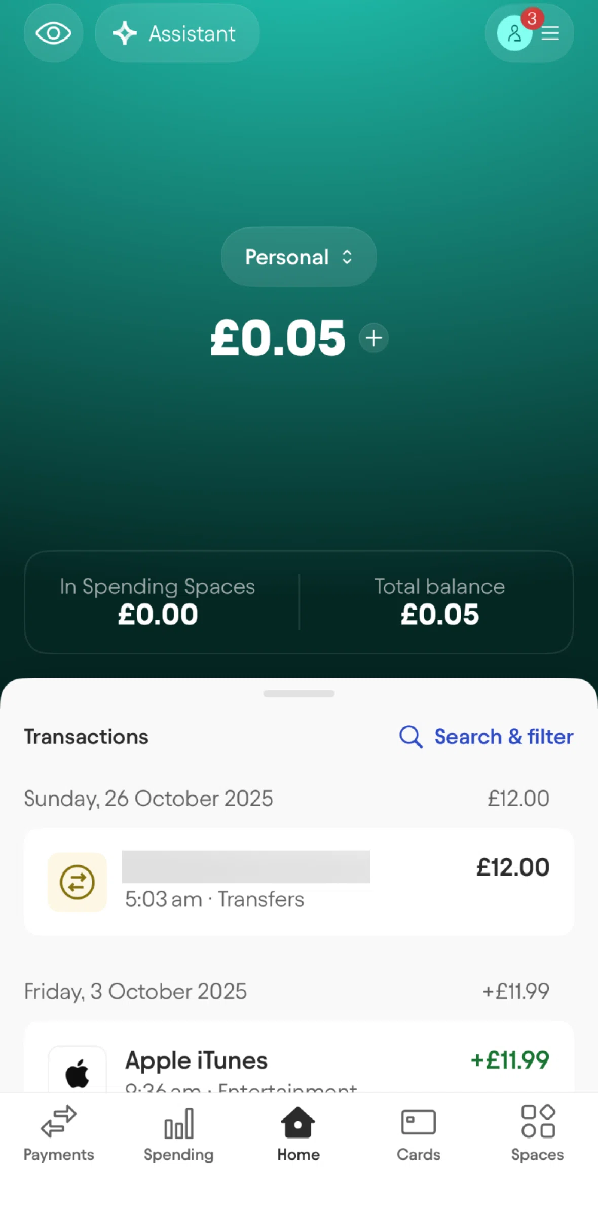 Starling Screen screen in the Adding money (easy bank transfer) flow