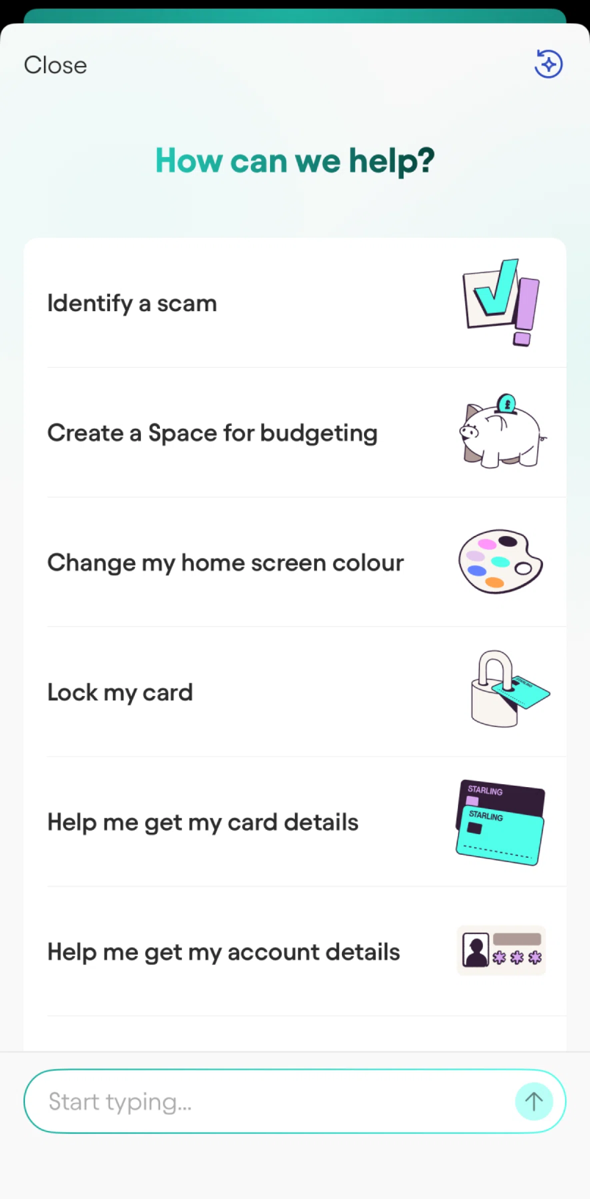 Starling Screen screen in the Chatting with Starling Assistant flow