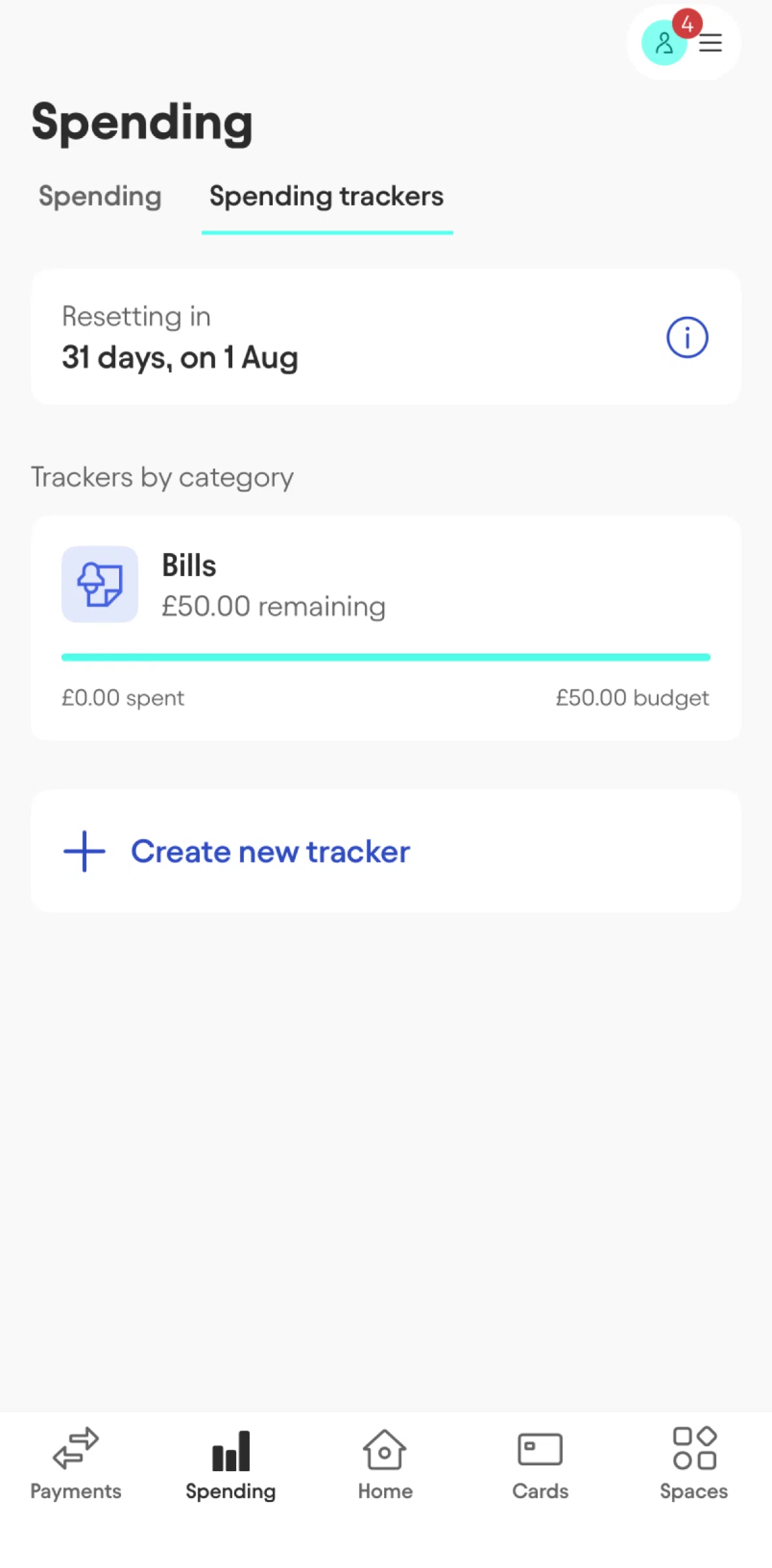 Starling Screen screen in the Creating a spending tracker flow