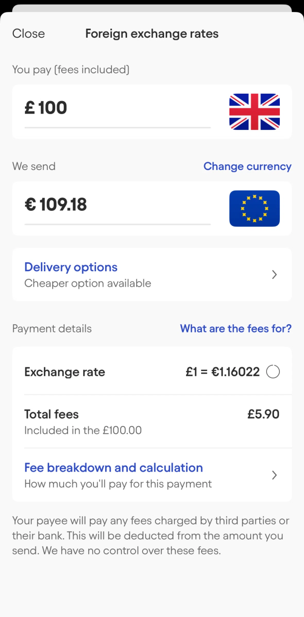 Starling Screen screen in the Delivery options flow