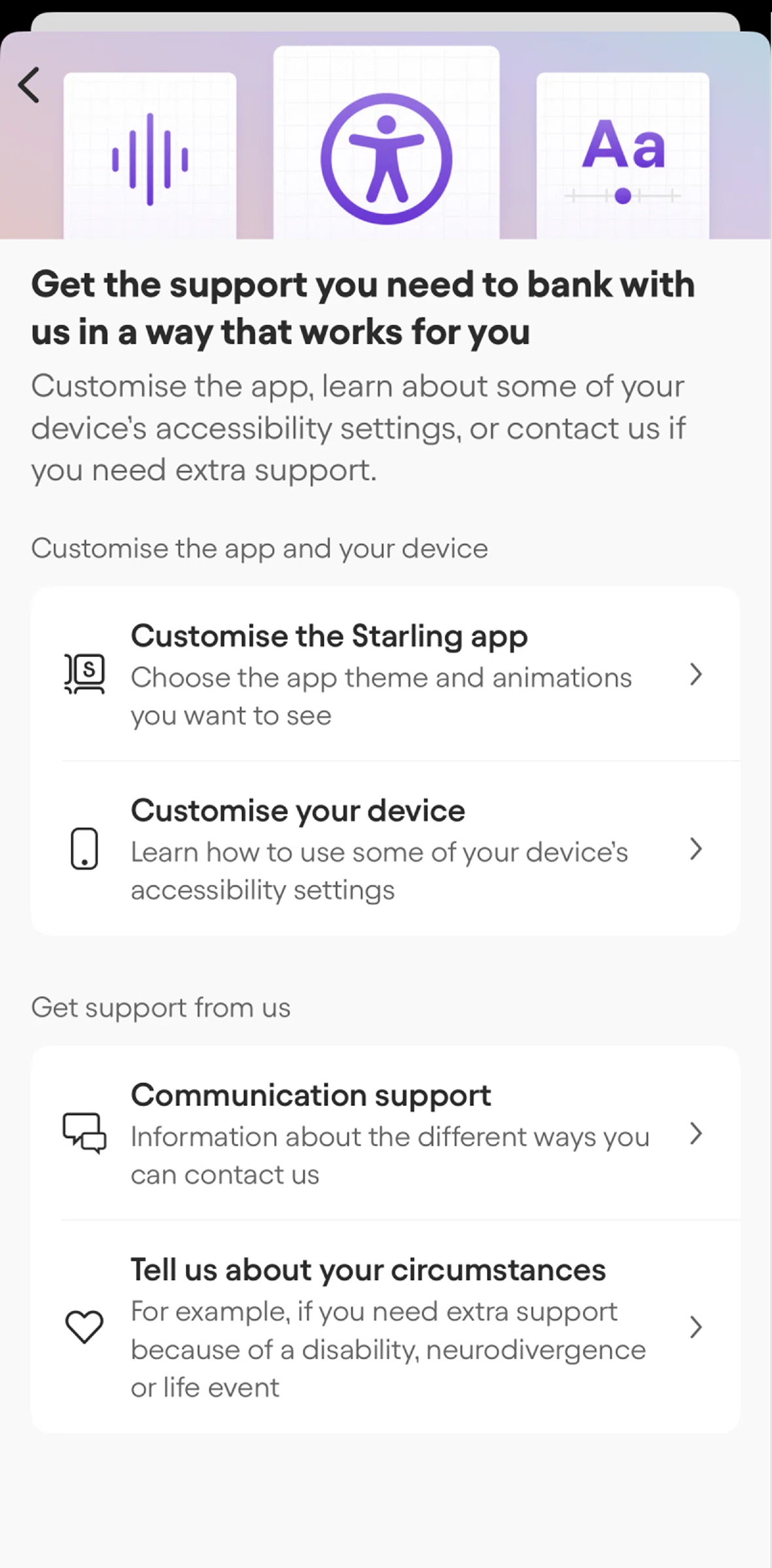 Starling Screen screen in the Device settings flow