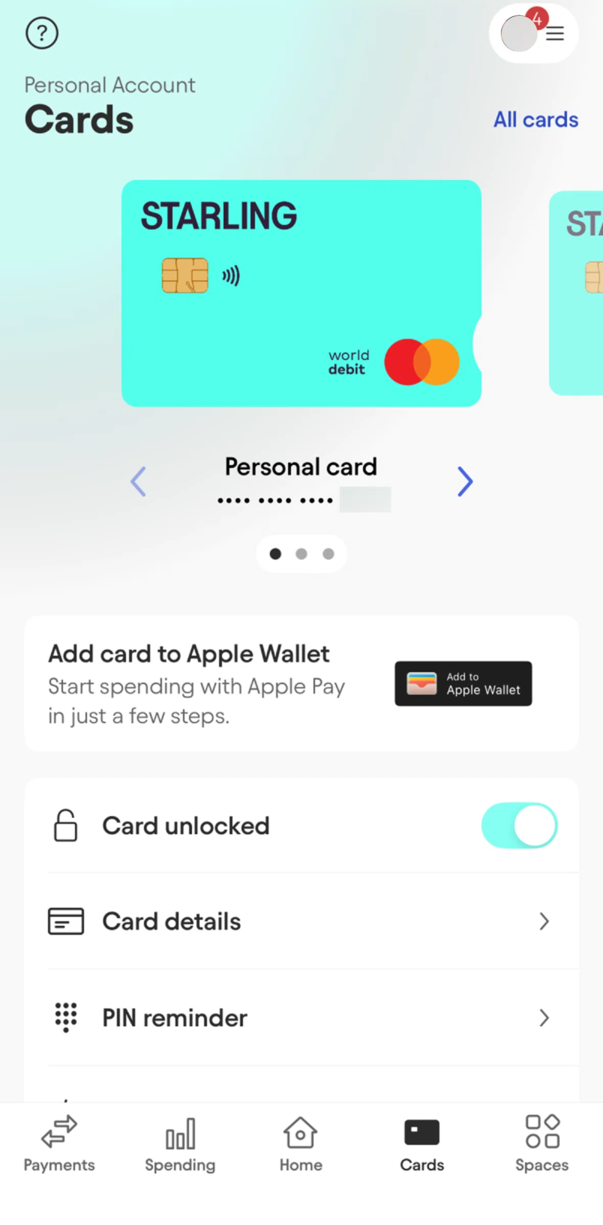Starling Screen screen in the Linking to Apple Wallet flow