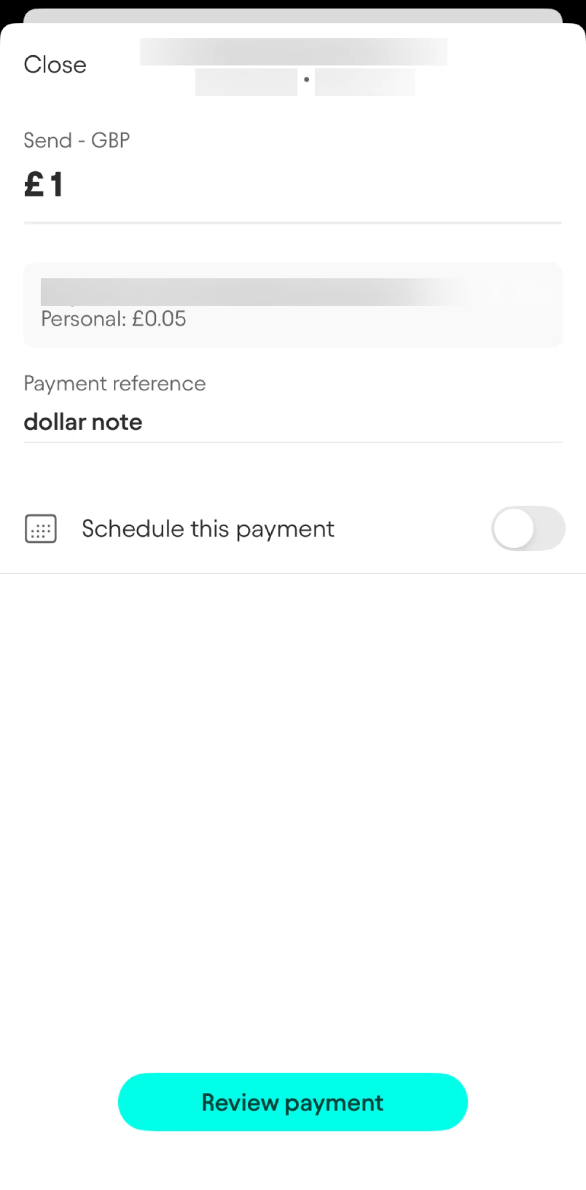 Starling Screen screen in the Schedule a payment flow