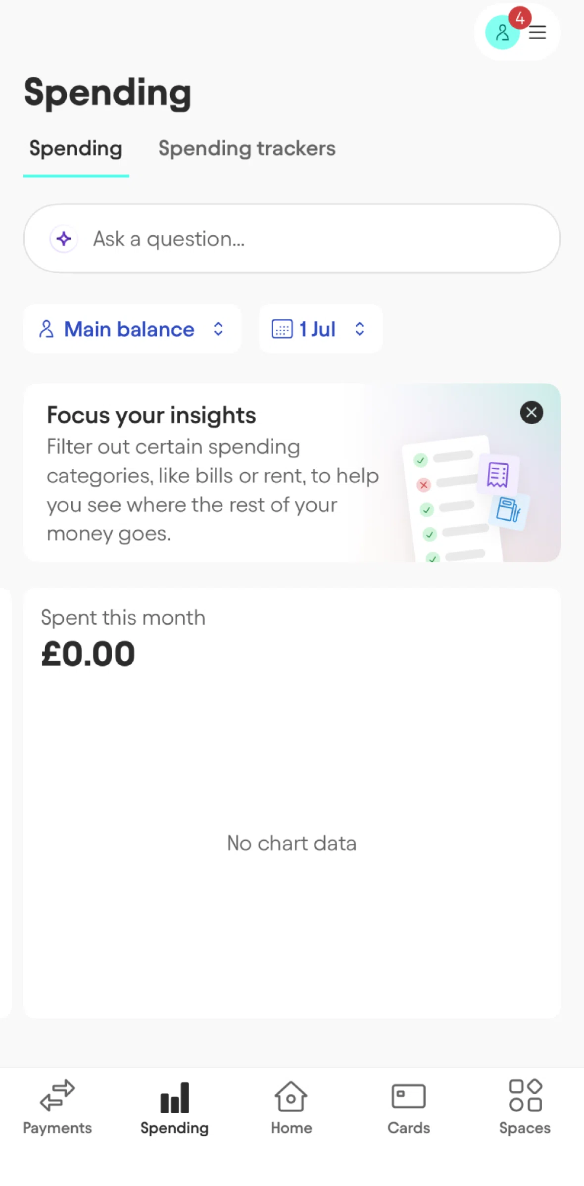 Starling Screen screen in the Spending (dashboard) flow