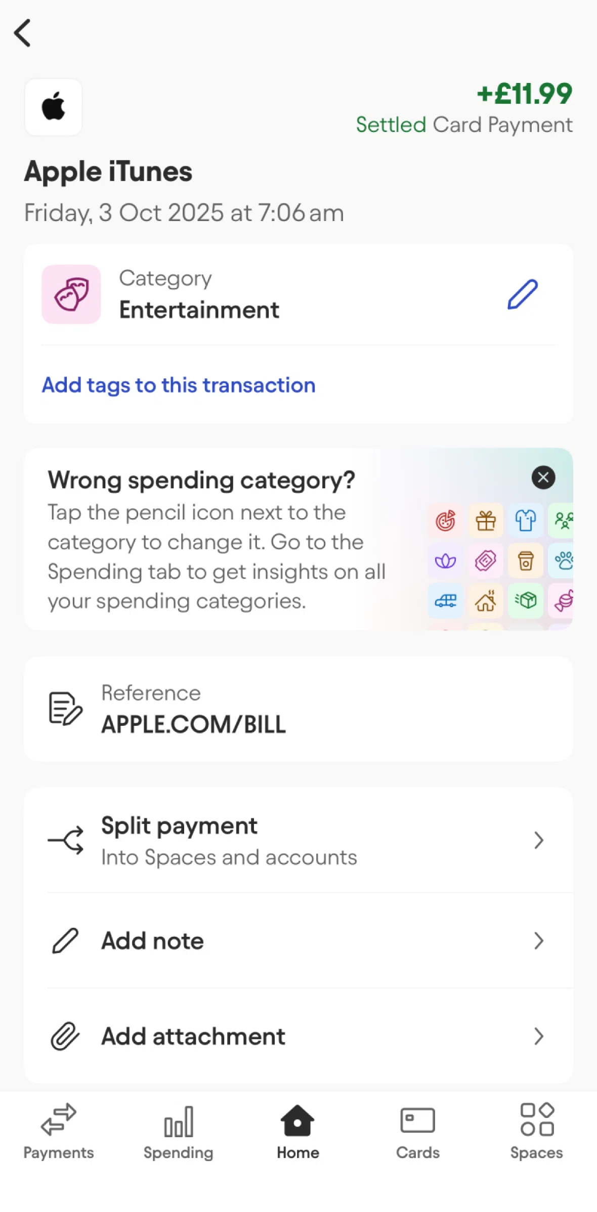 Starling Screen screen in the Splitting a payment flow