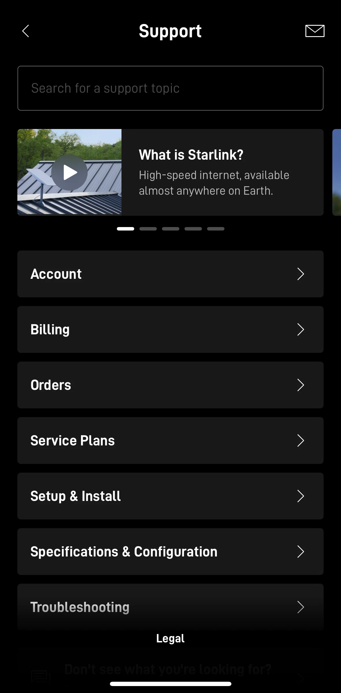 Starlink Screen screen in the Account flow