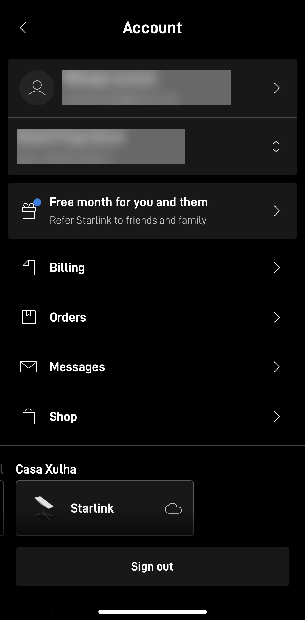 Starlink Screen screen in the Device information flow