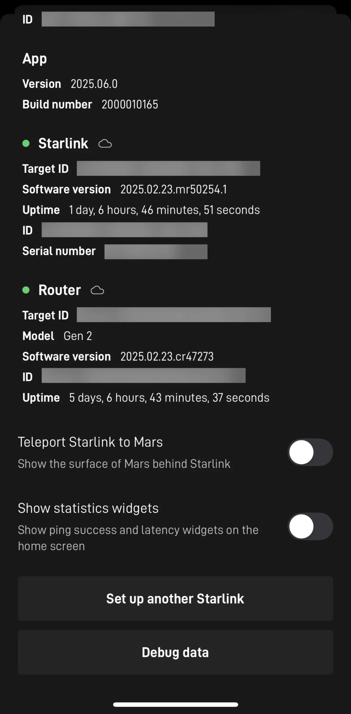 Starlink Screen screen in the Enabling teleport Starlink to Mars flow