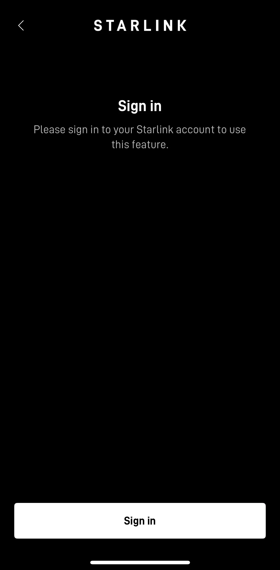 Starlink Screen screen in the Logging in flow