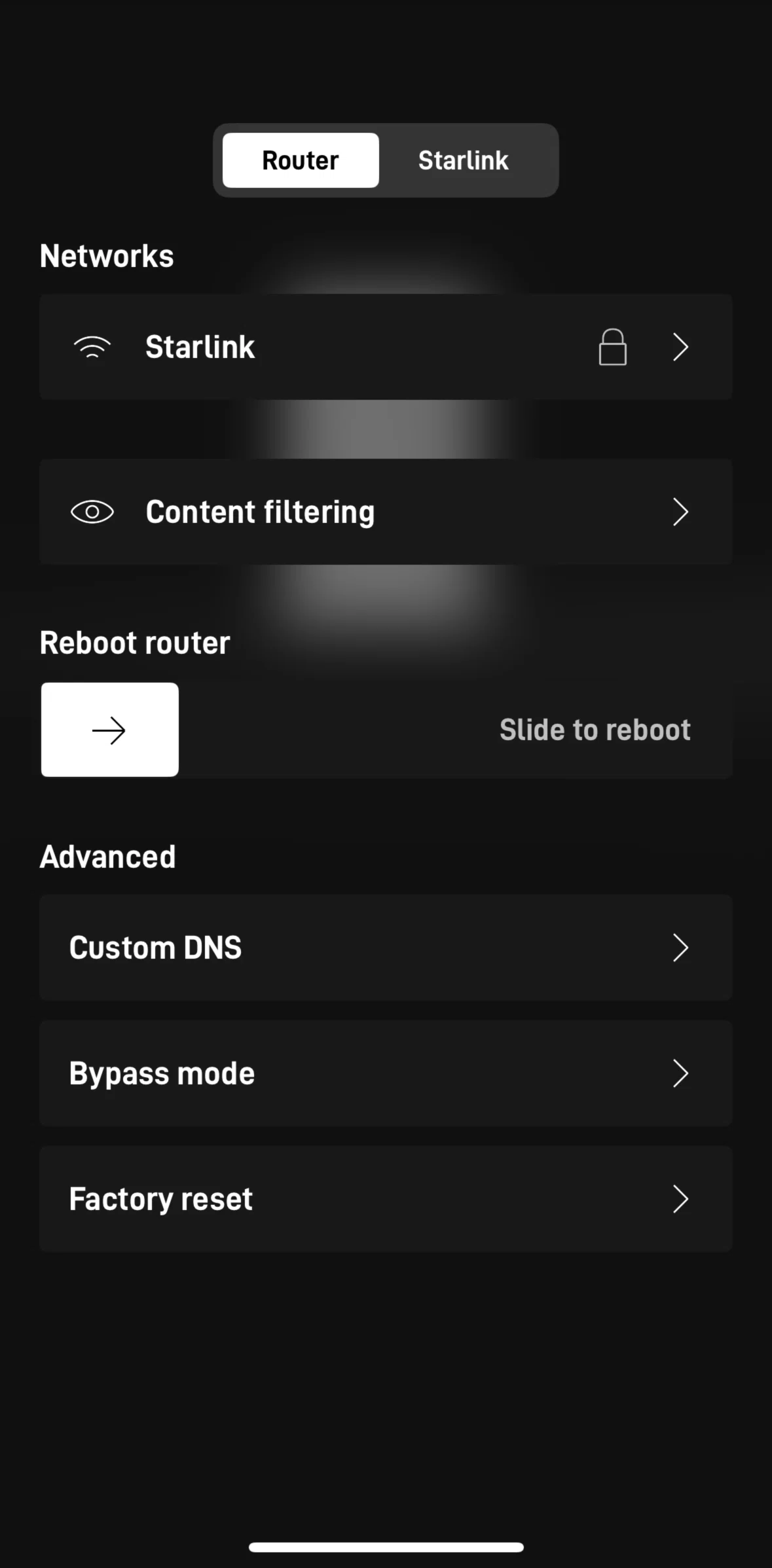 Starlink Screen screen in the Reboot router flow