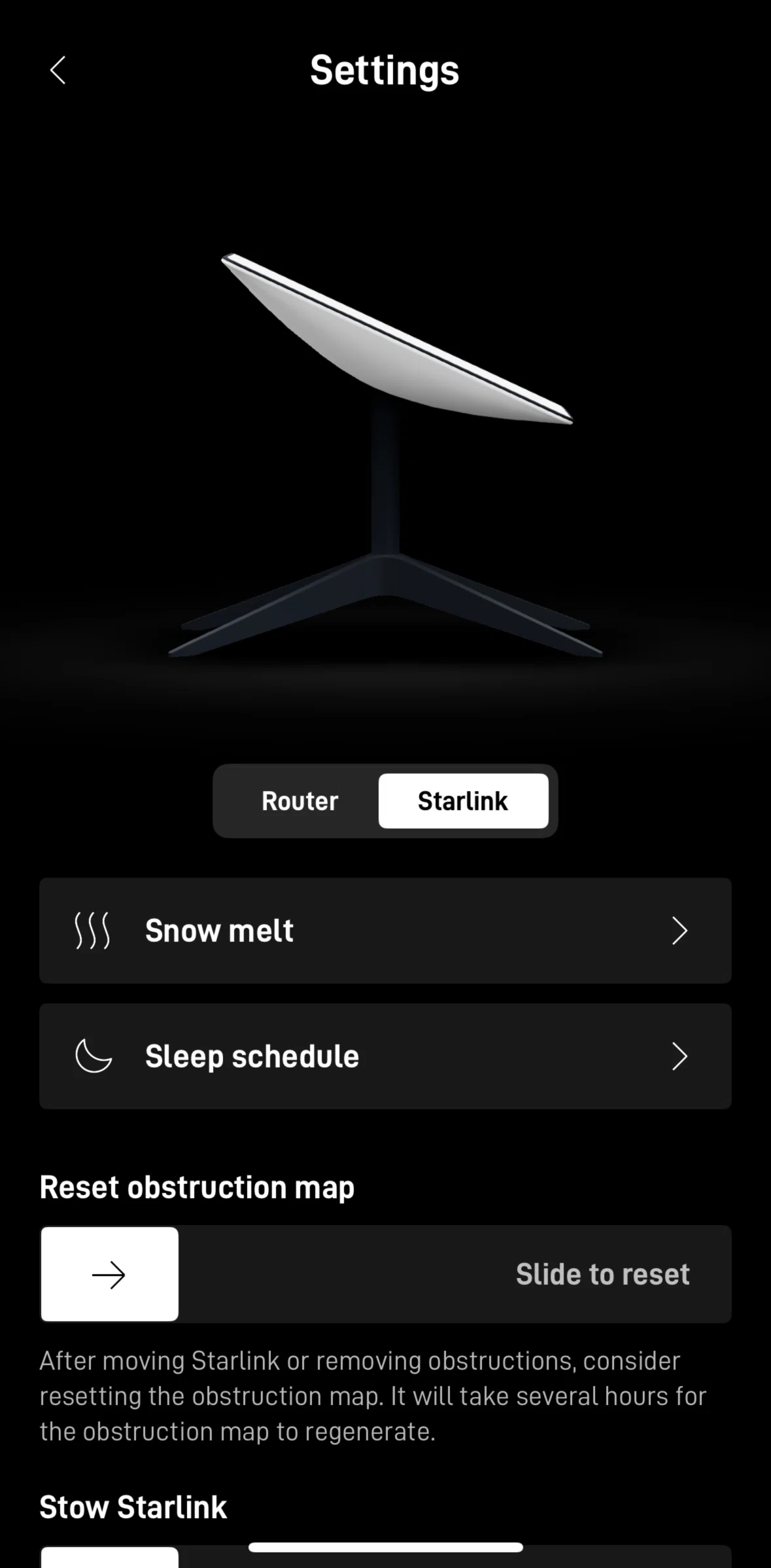 Starlink Screen screen in the Snow melt flow