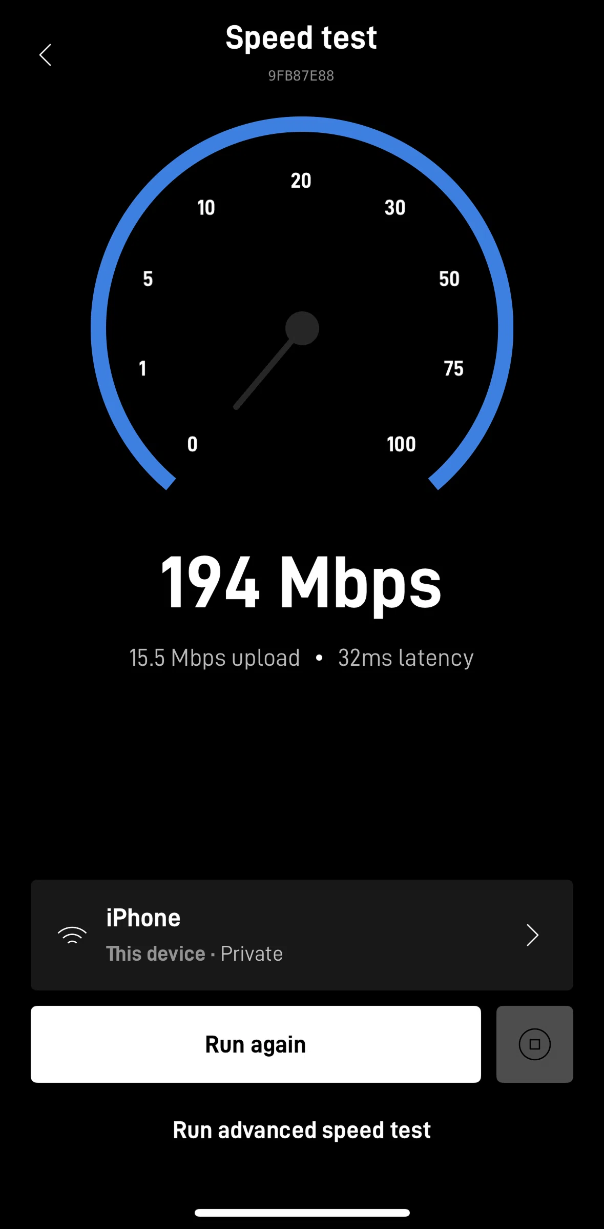 Starlink Screen screen in the Starting an advanced speed test flow