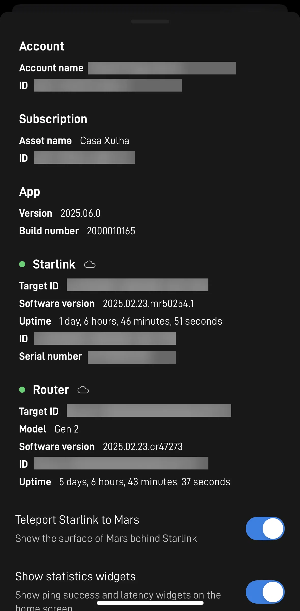 Starlink Screen screen in the Teleport Starlink to Mars mode flow