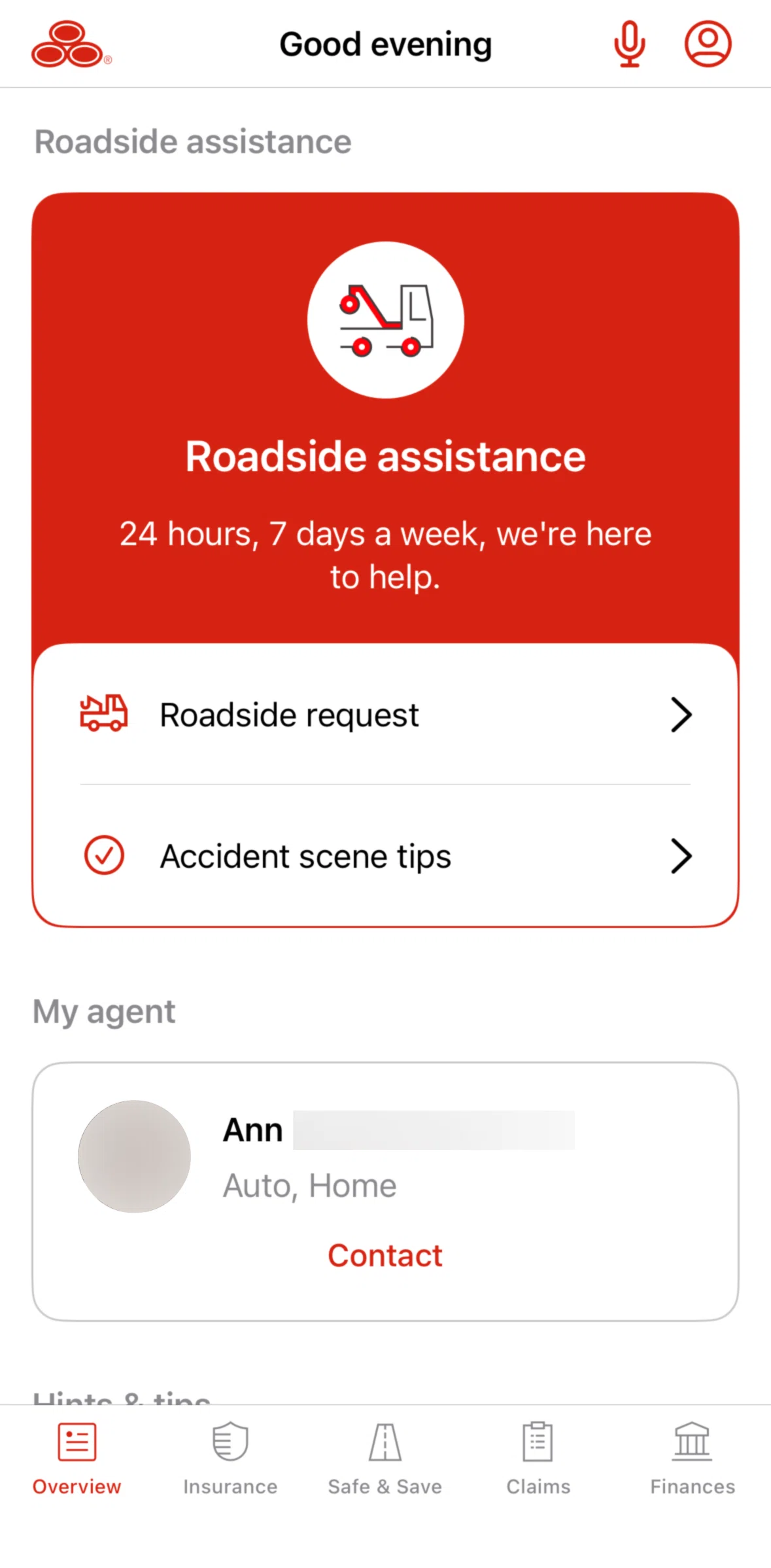 State Farm Screen screen in the Agent contact detail flow