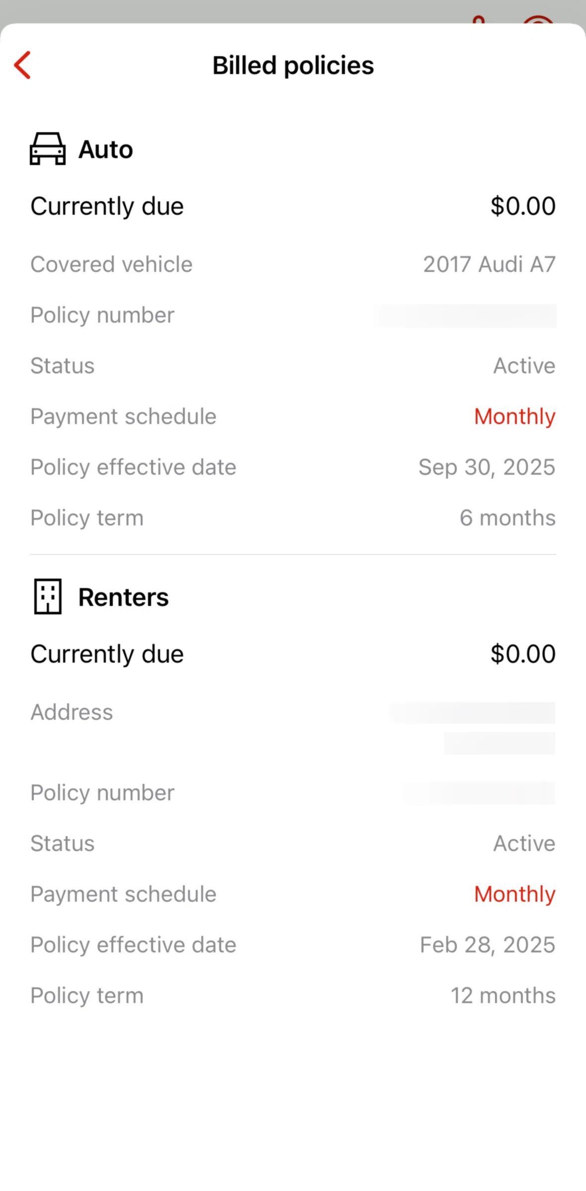 State Farm Screen screen in the Changing a payment schedule flow