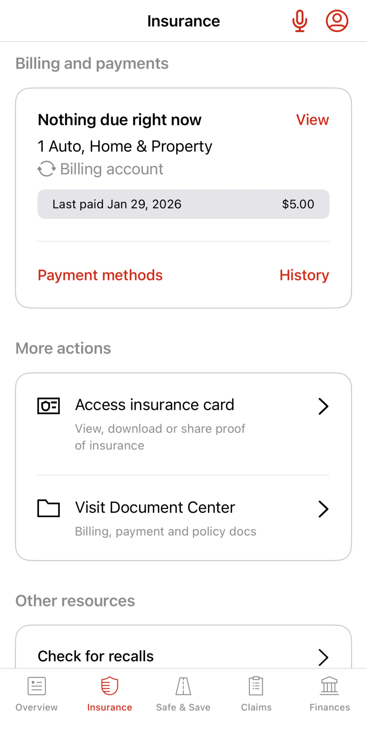State Farm Screen screen in the Document center flow