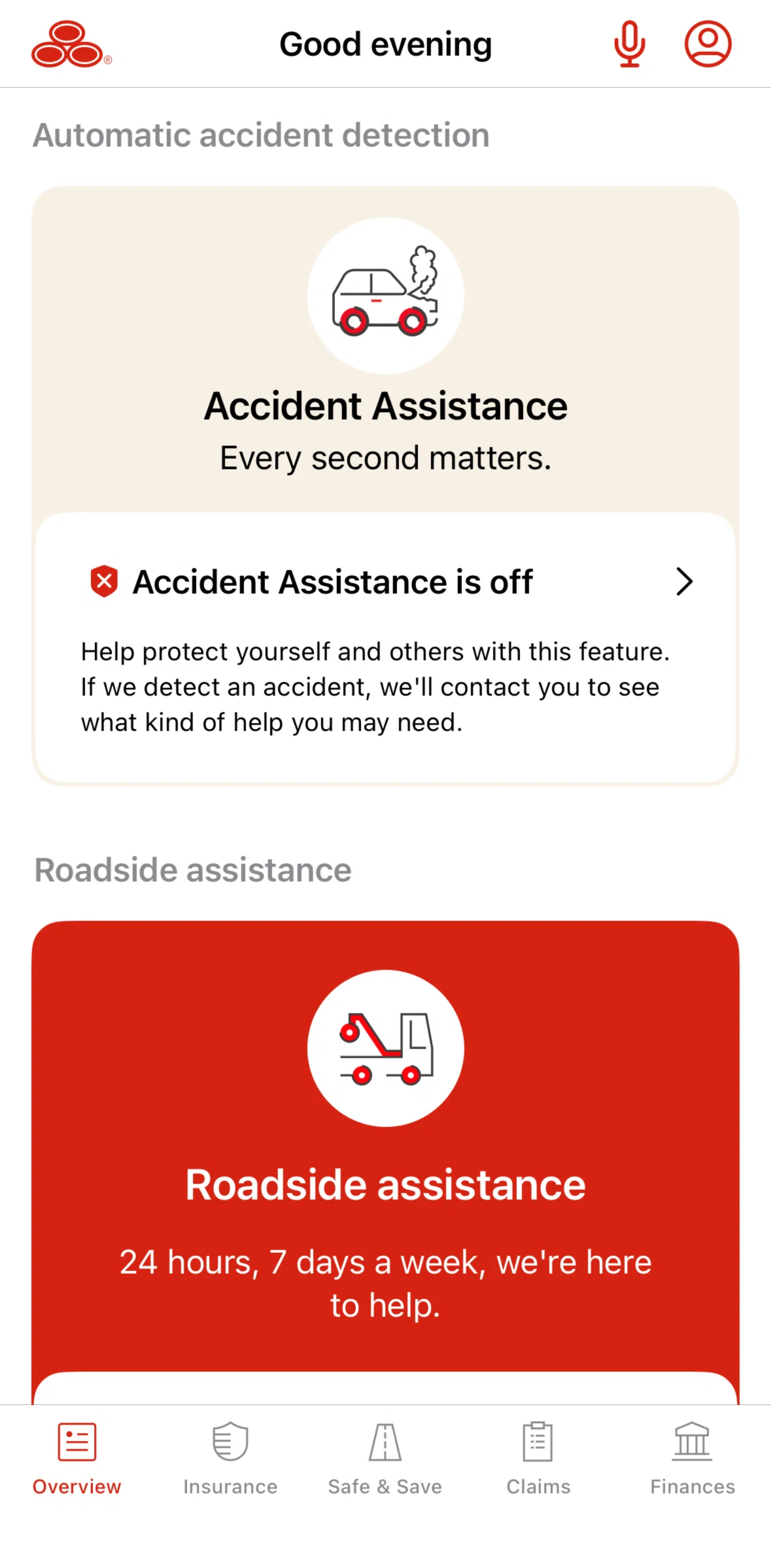 State Farm Screen screen in the Enabling an accident assistance service flow