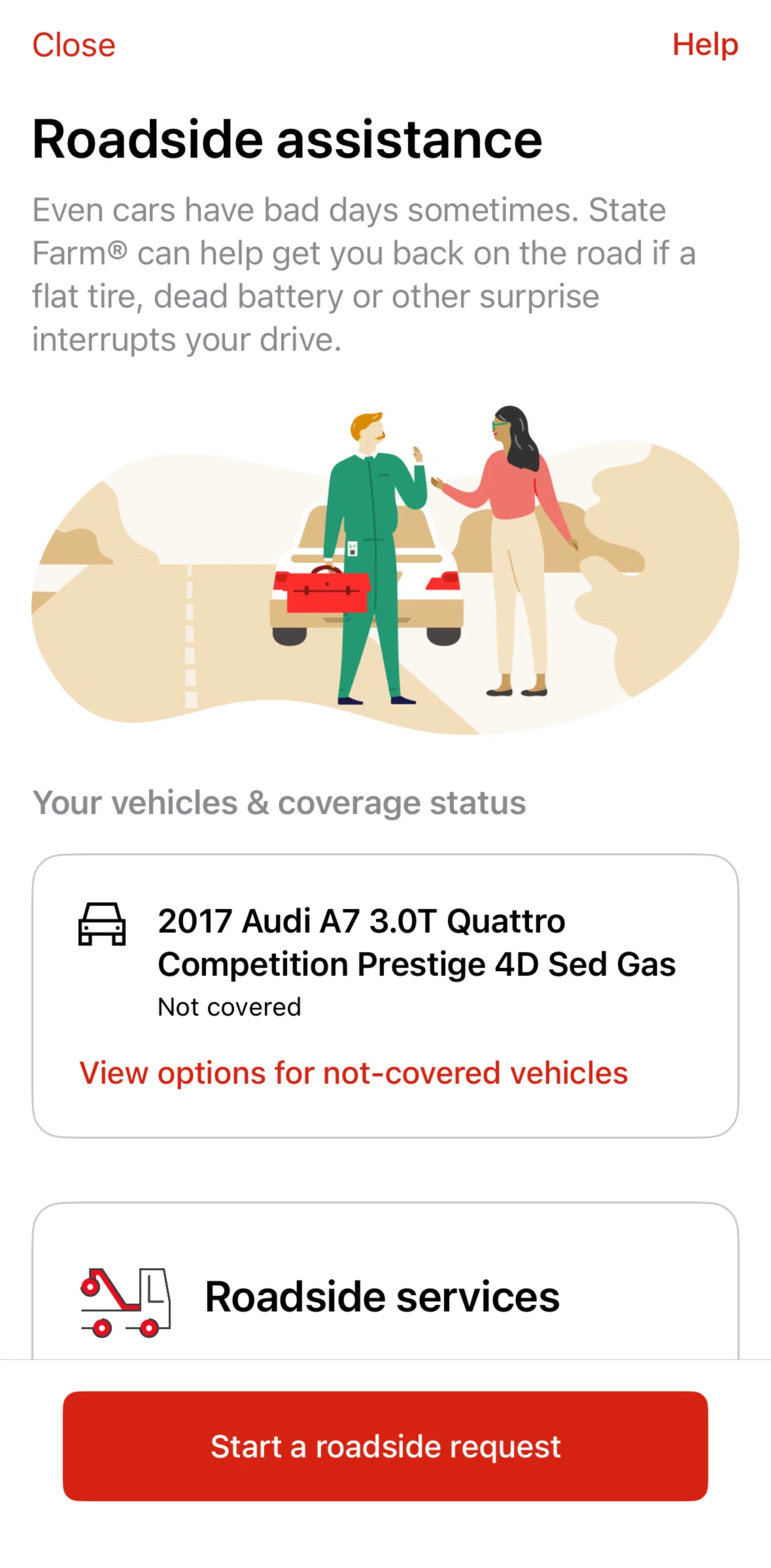 State Farm Screen screen in the FAQ flow
