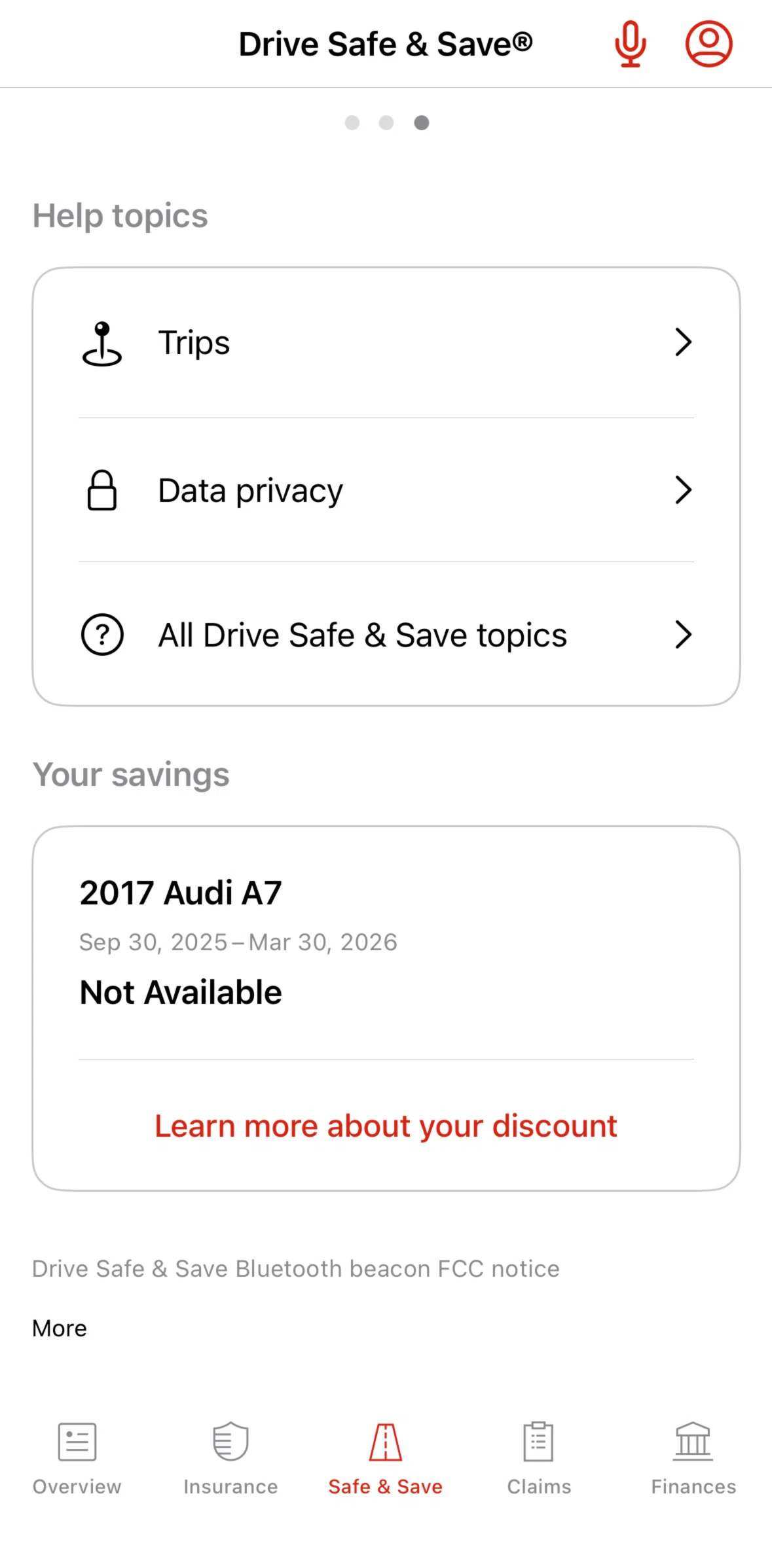 State Farm Screen screen in the Help topics flow