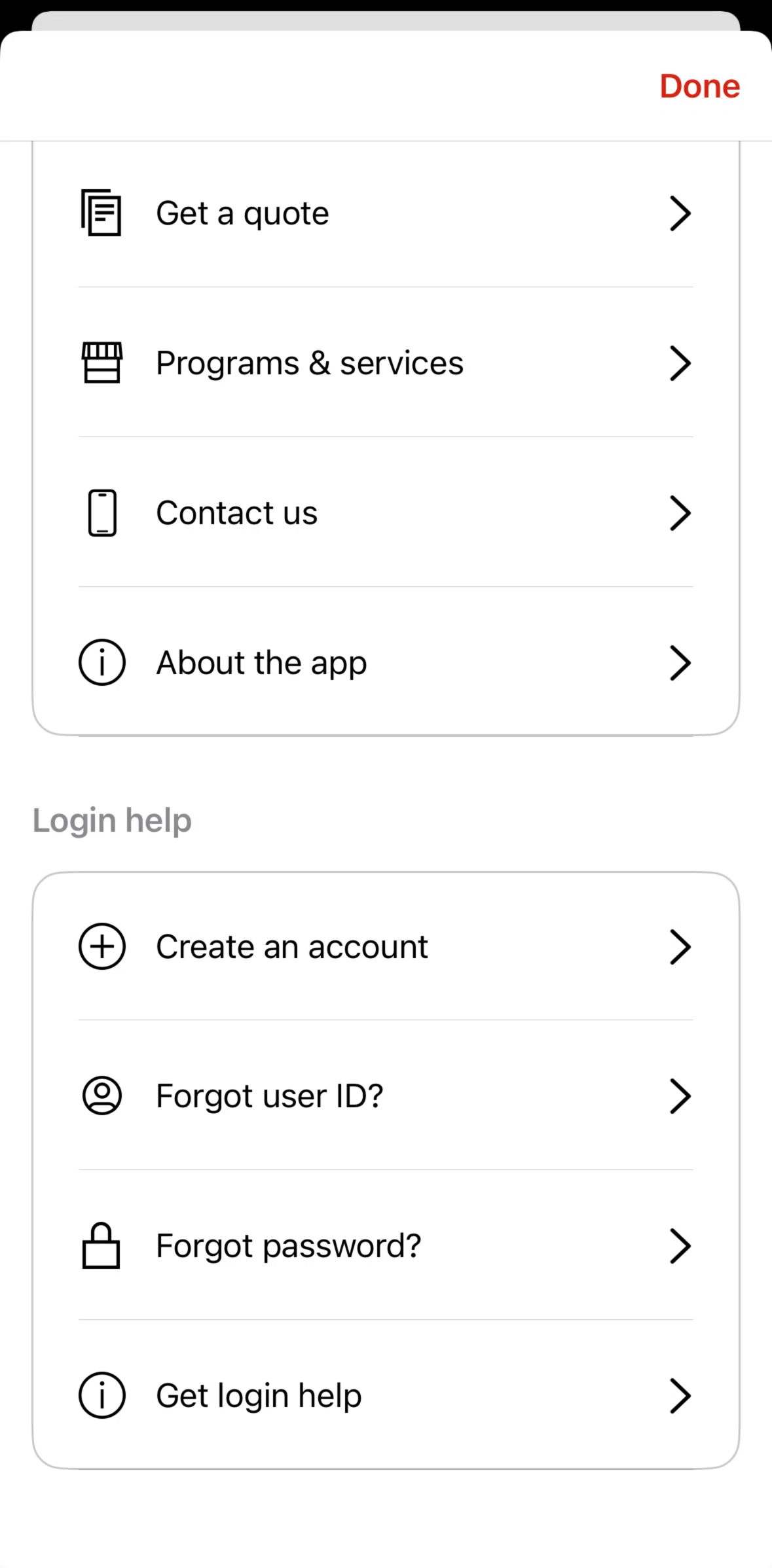 State Farm Screen screen in the Login help flow