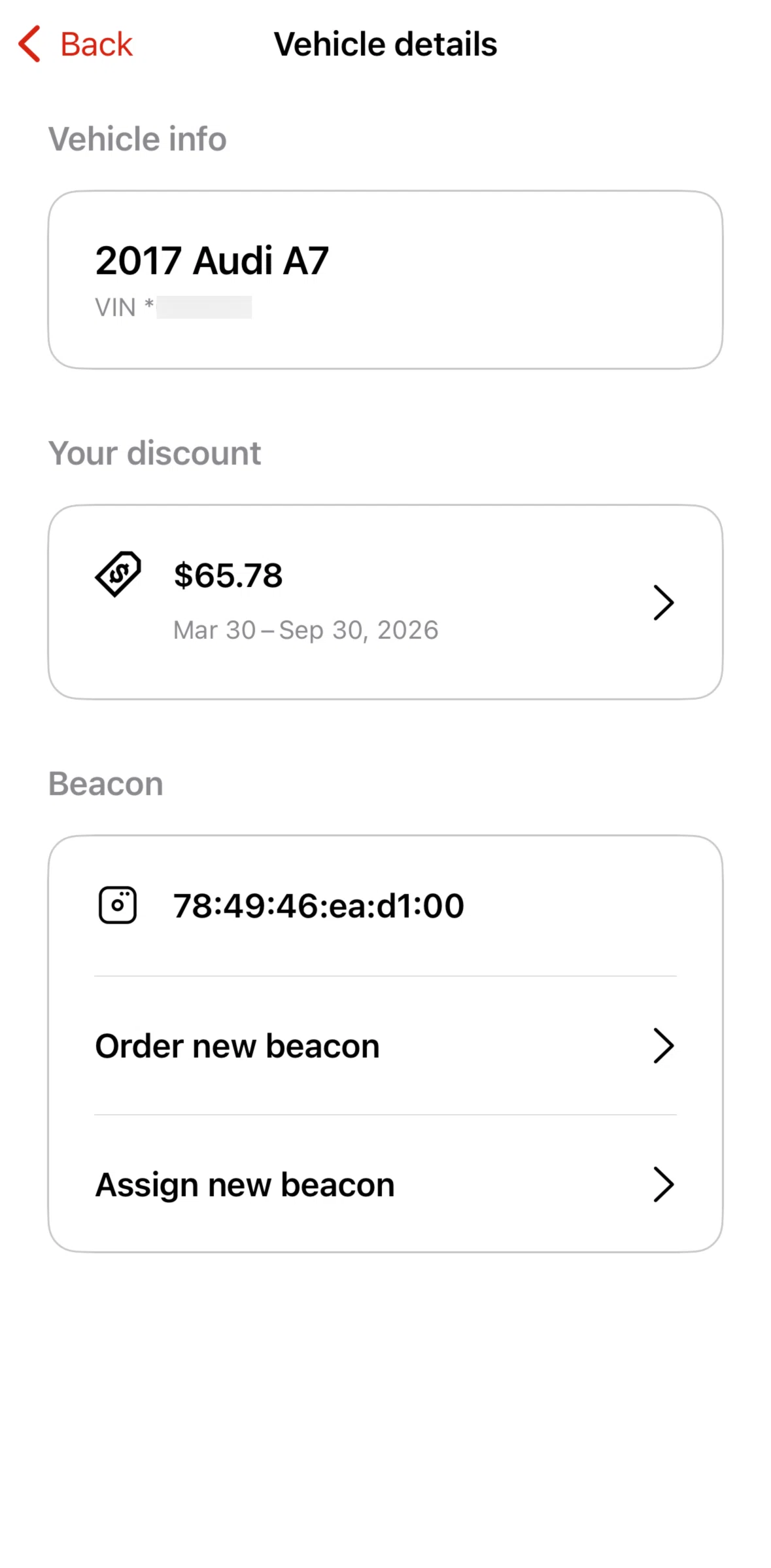 State Farm Screen screen in the Order new beacon flow