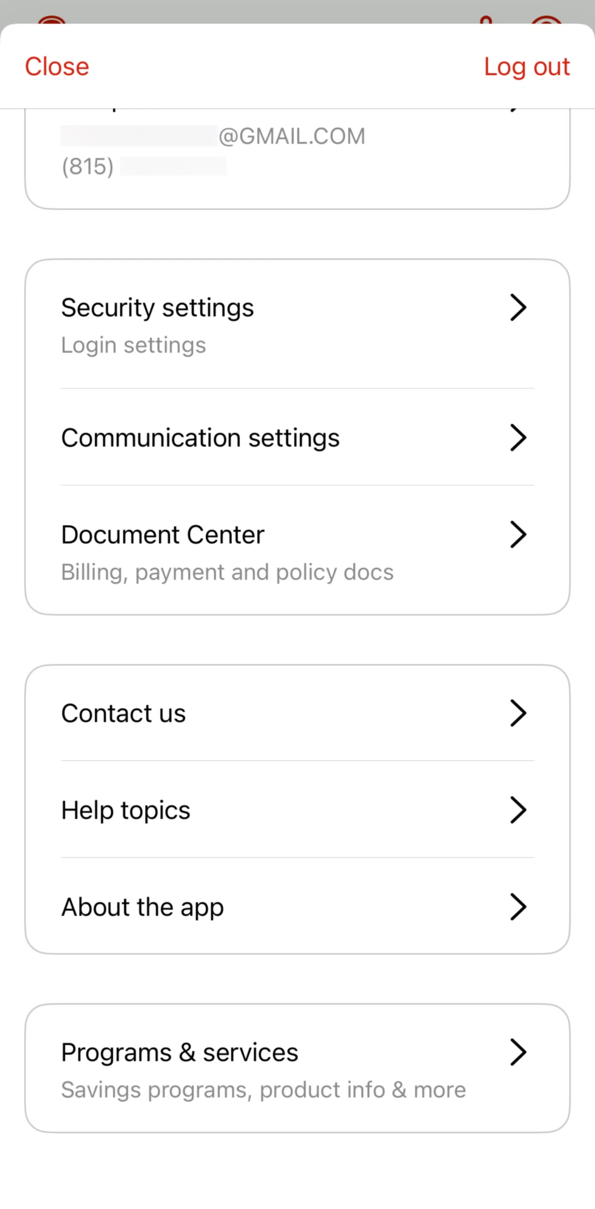 State Farm Screen screen in the Programs & services flow