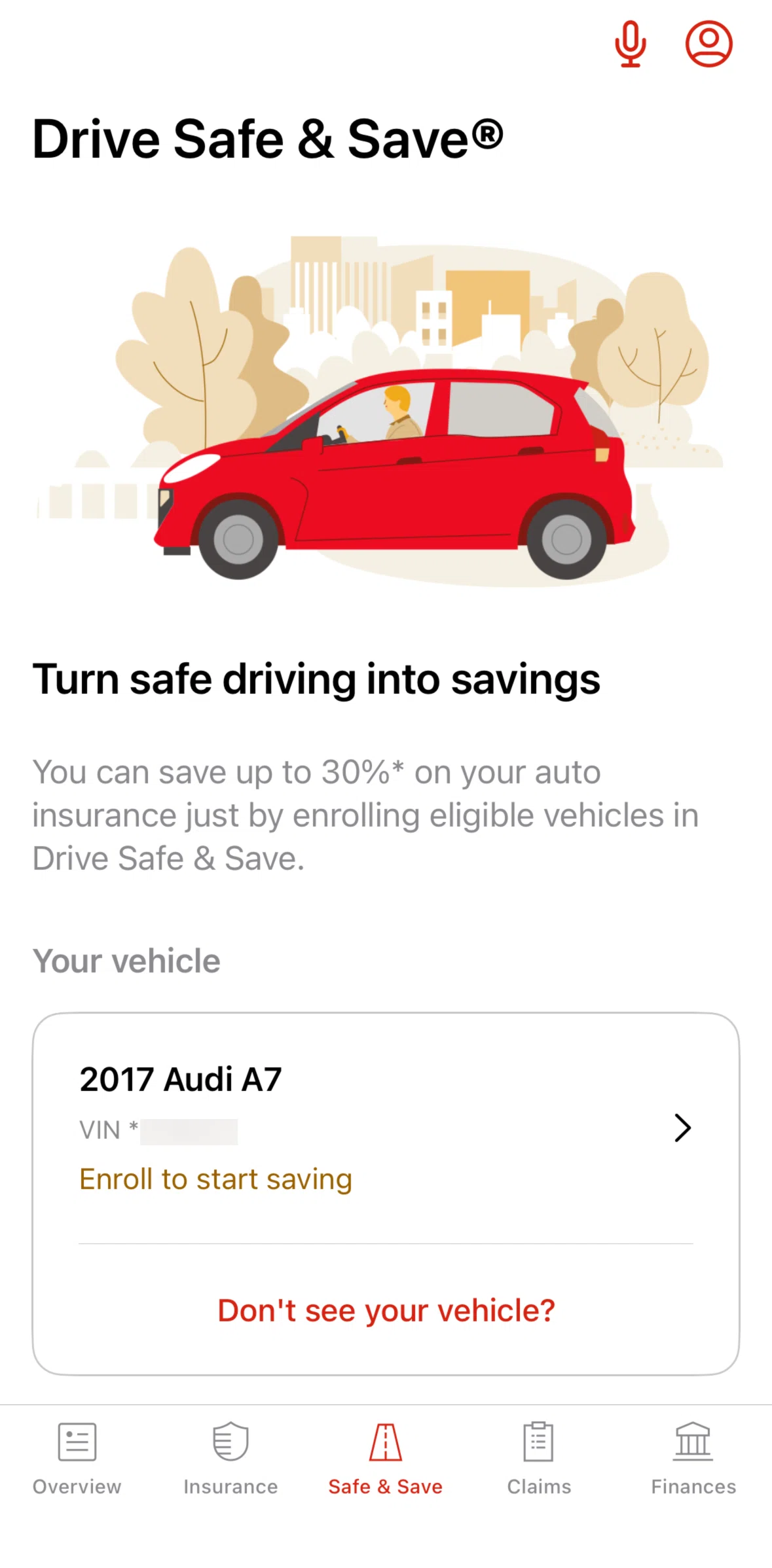 State Farm Screen screen in the Registering for Drive Safe & Save® flow