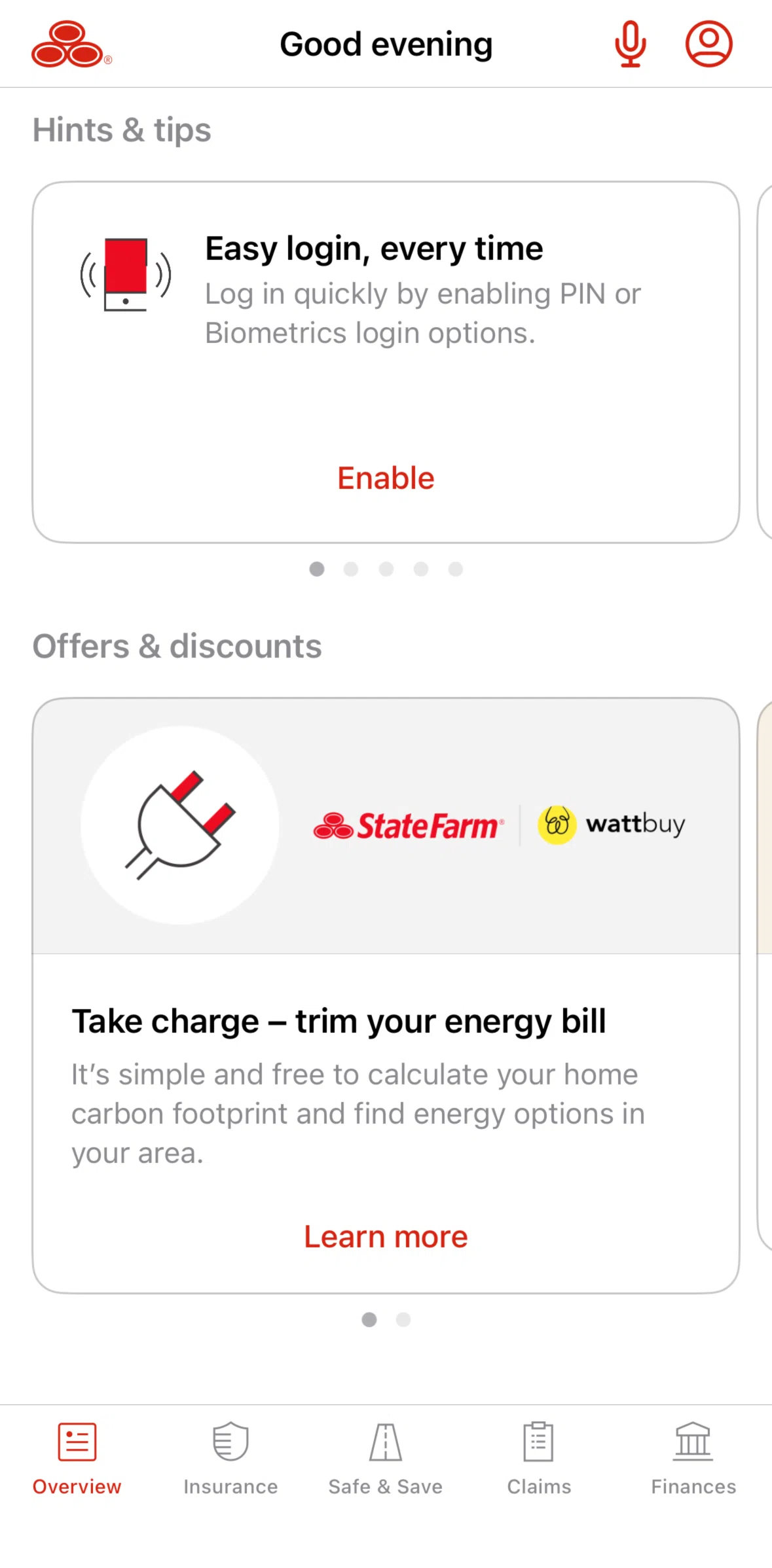 State Farm Screen screen in the Setting up an easy login flow