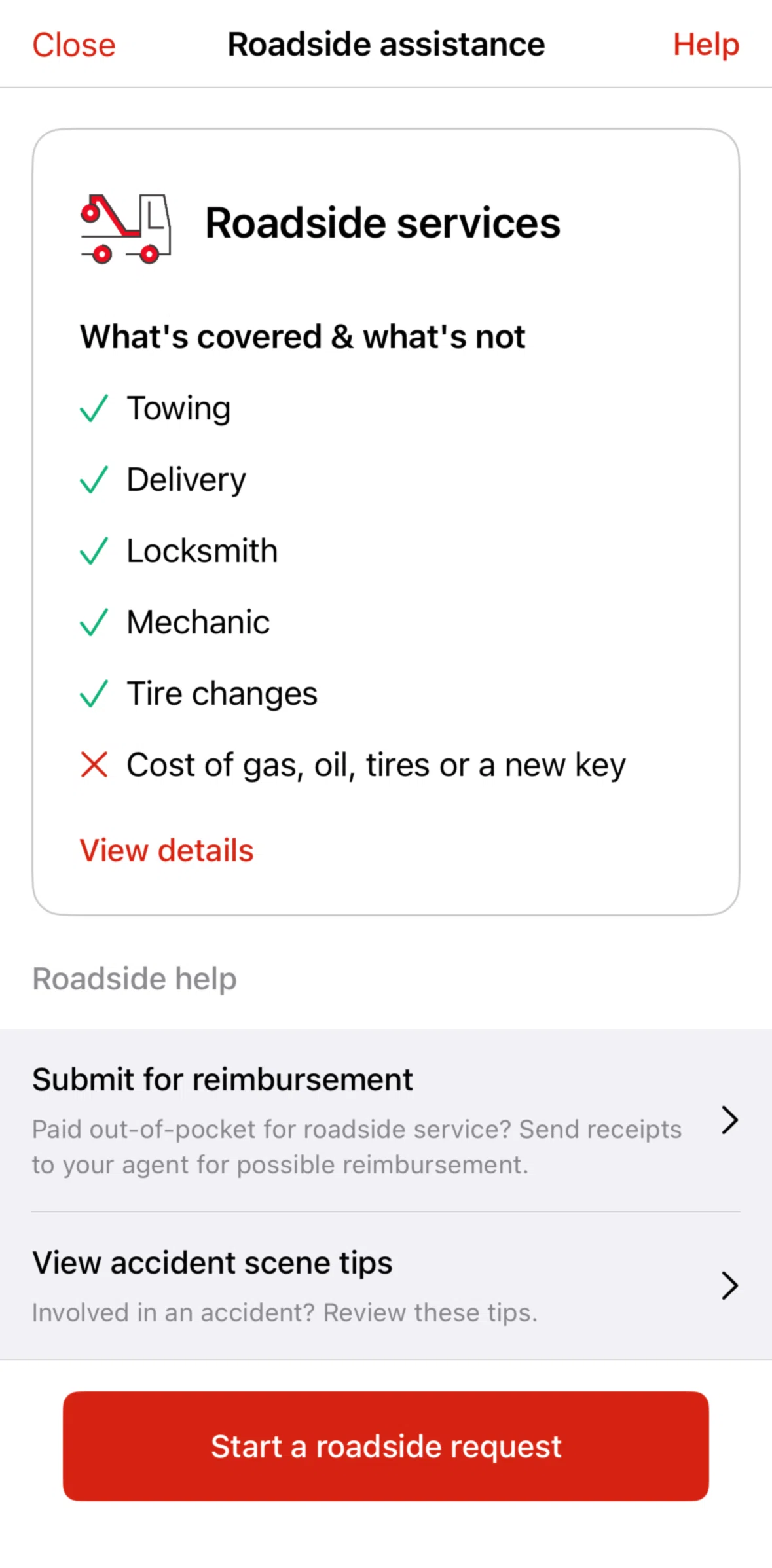 State Farm Screen screen in the Submit a receipt for reimbursement flow