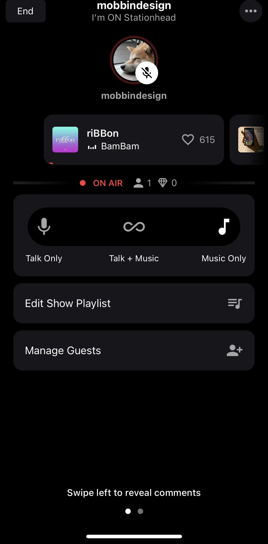Stationhead Screen screen in the Editing show playlist flow