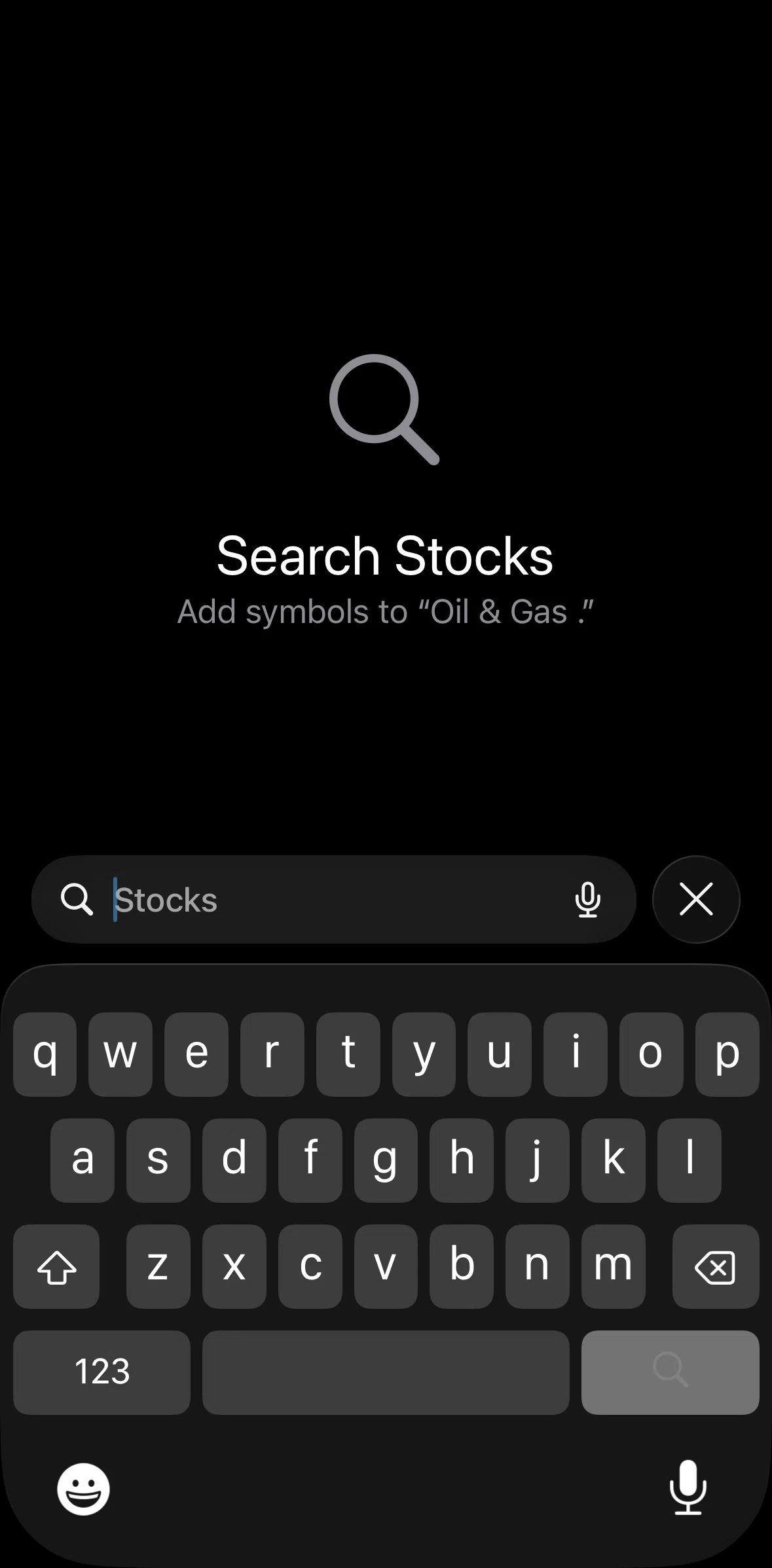 Stocks Screen screen in the Adding a stock to watchlist flow