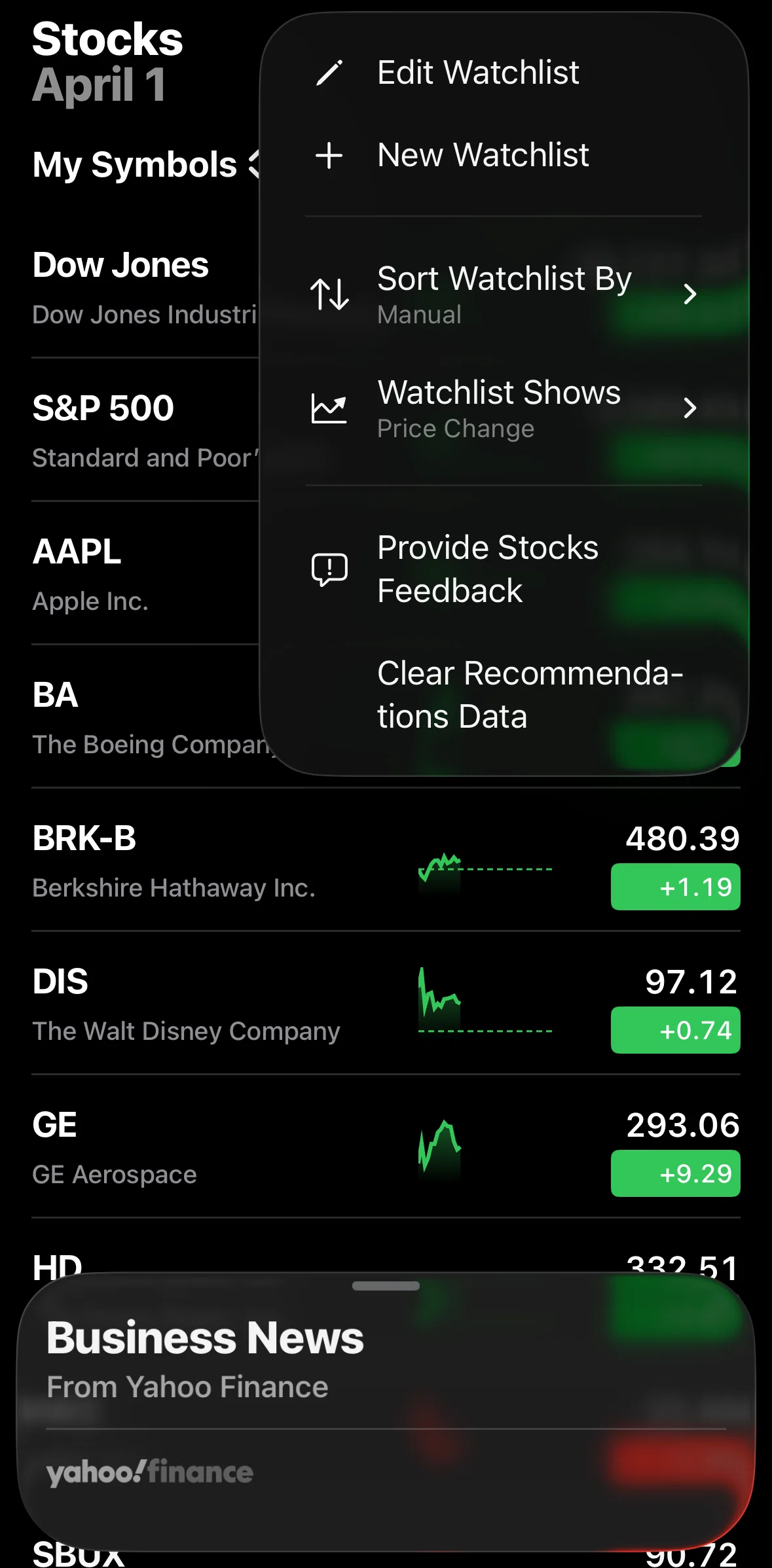 Stocks Screen screen in the Creating a watchlist flow