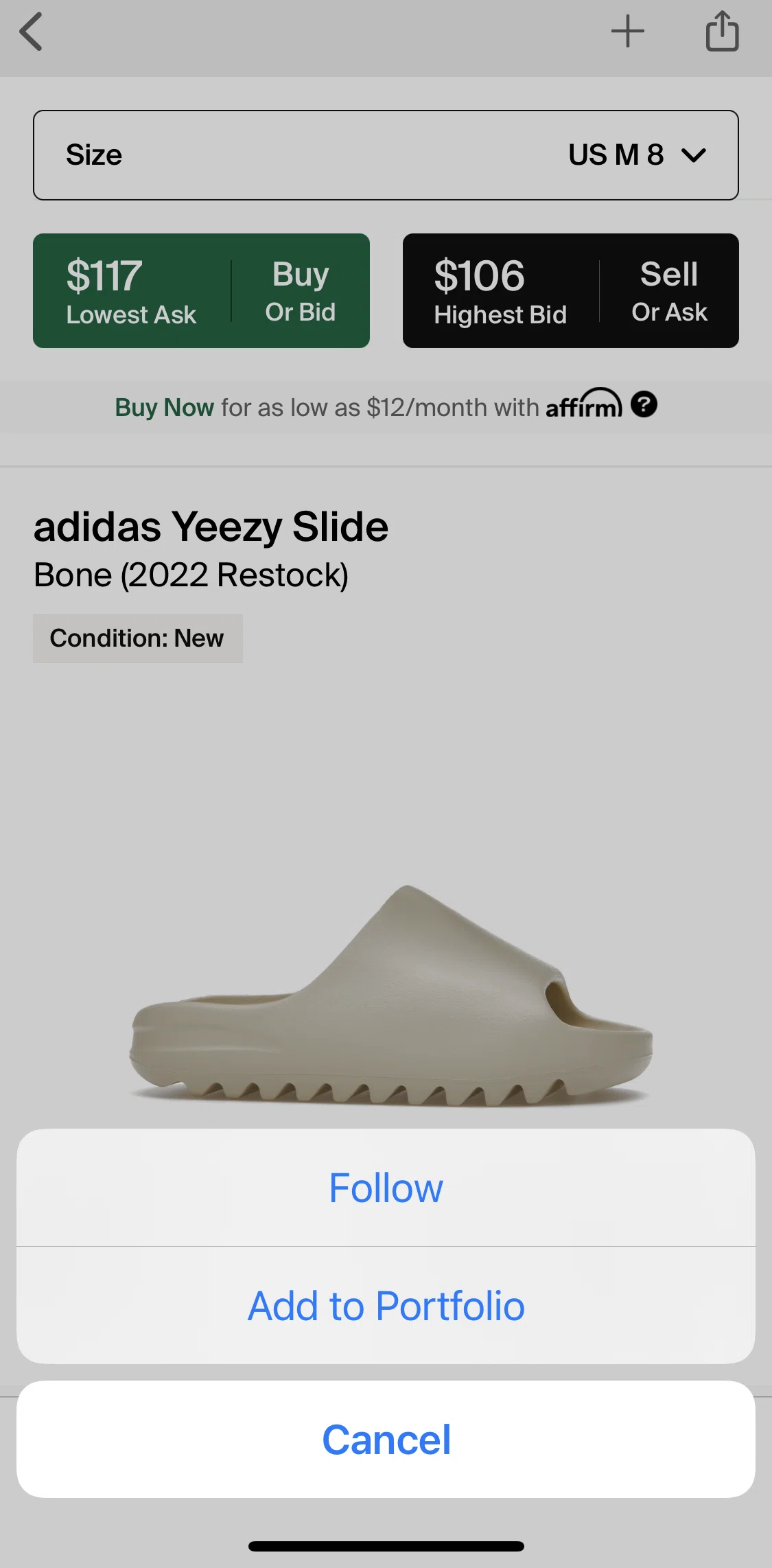 Stockx Screen screen in the Adding an item to portfolio flow