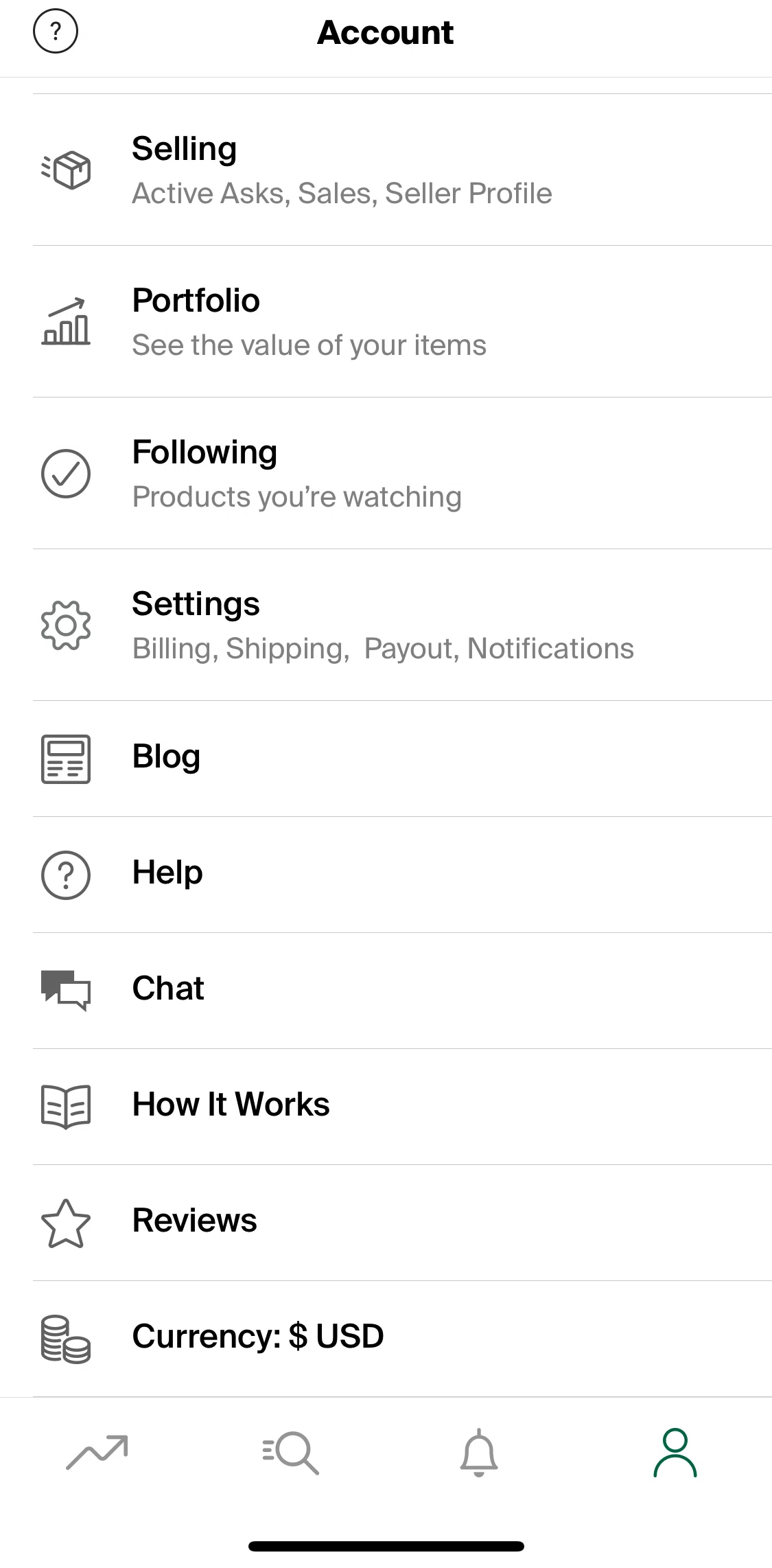 Stockx Screen screen in the Following flow
