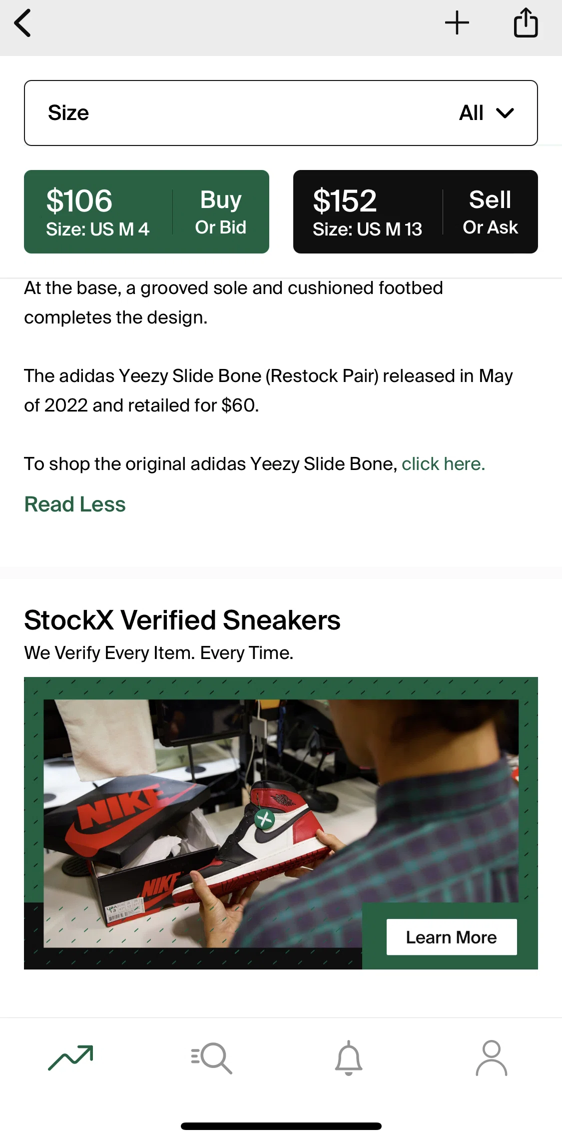 Stockx Screen screen in the Learn more about StockX verified sneakers flow