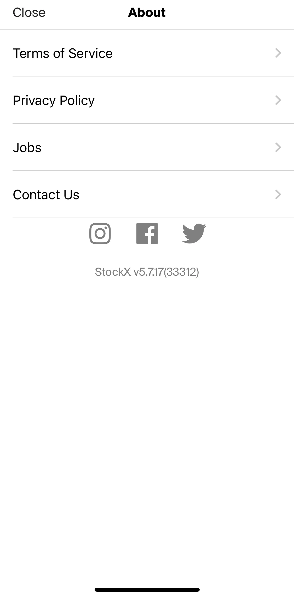Stockx Screen screen in the Privacy policy flow