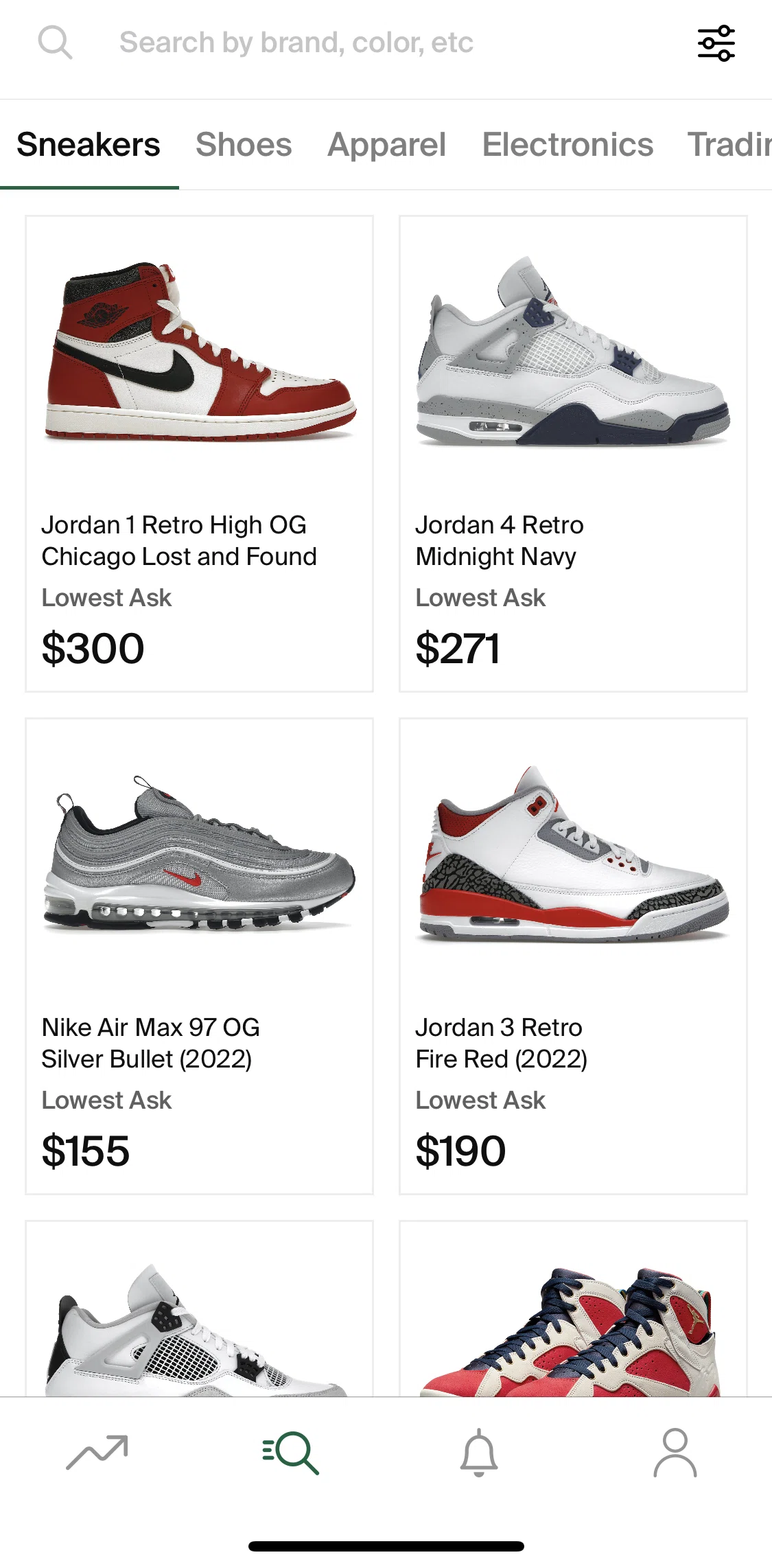 Stockx Screen screen in the Switching results view flow