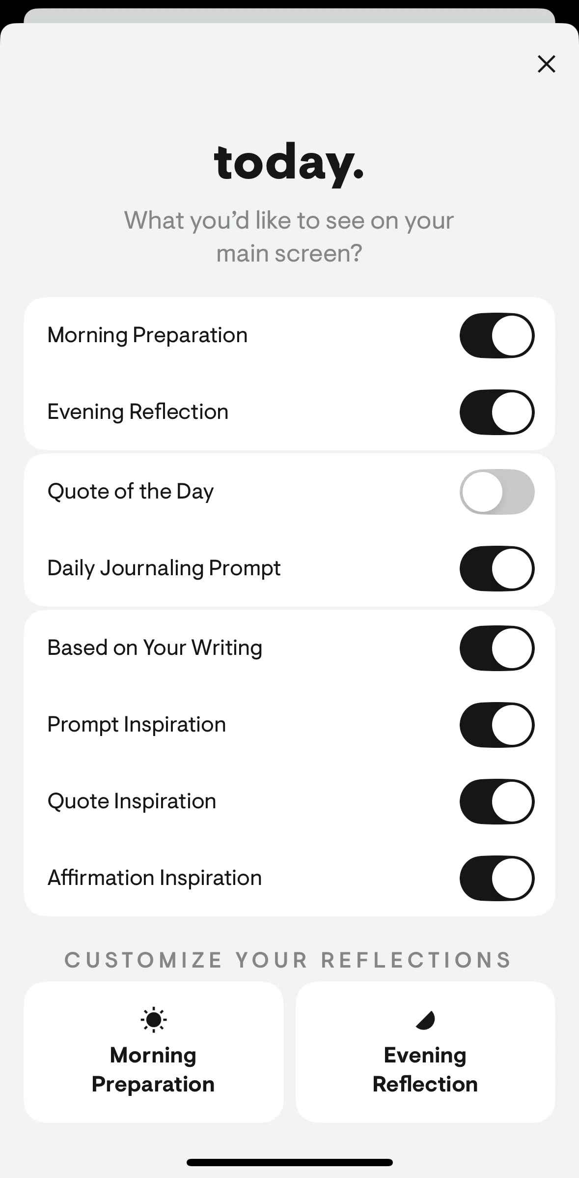 Stoic Screen screen in the Adding prompts to daily reflections flow