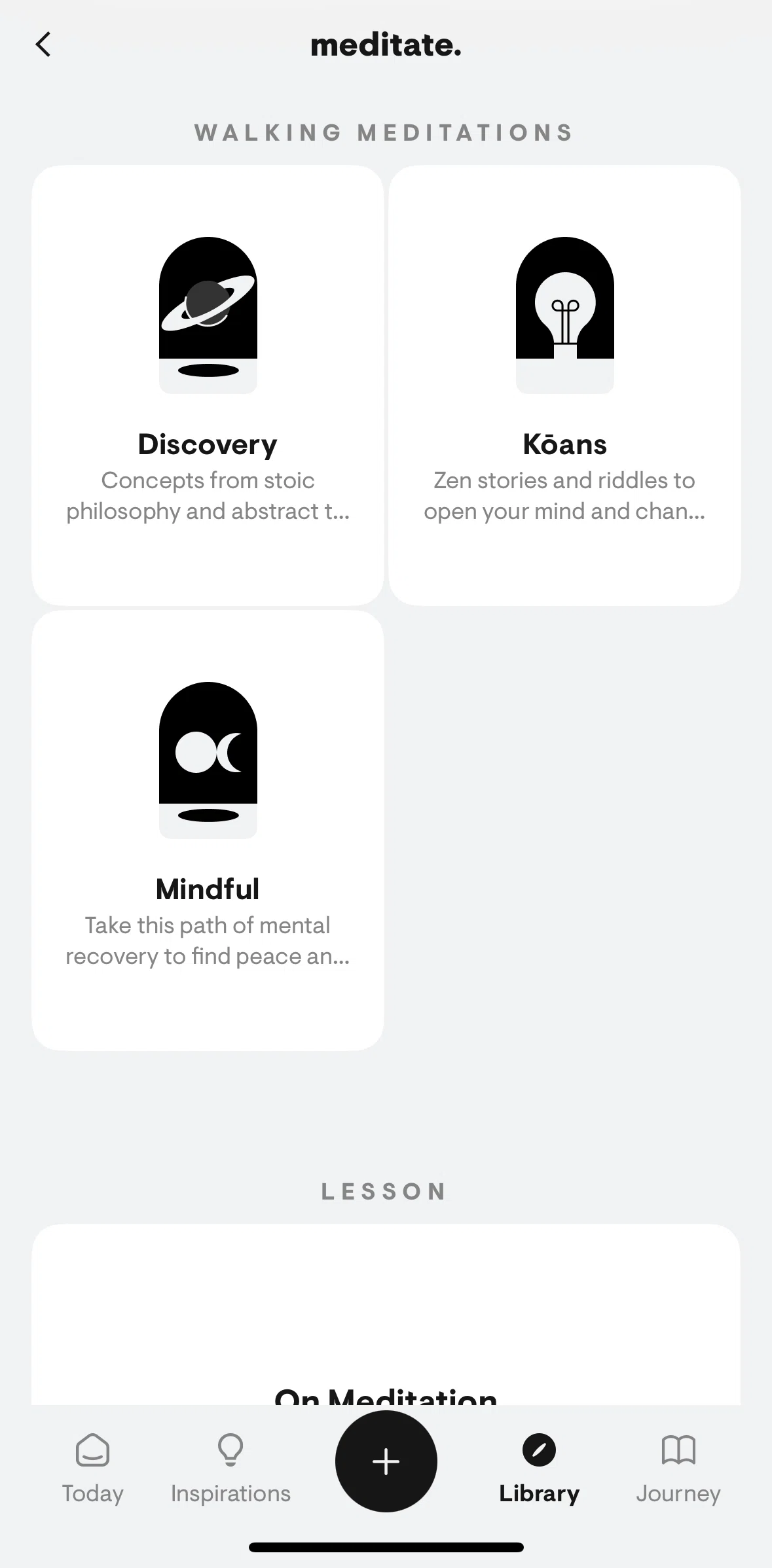 Stoic Screen screen in the Completing an exercise (walking meditation) flow