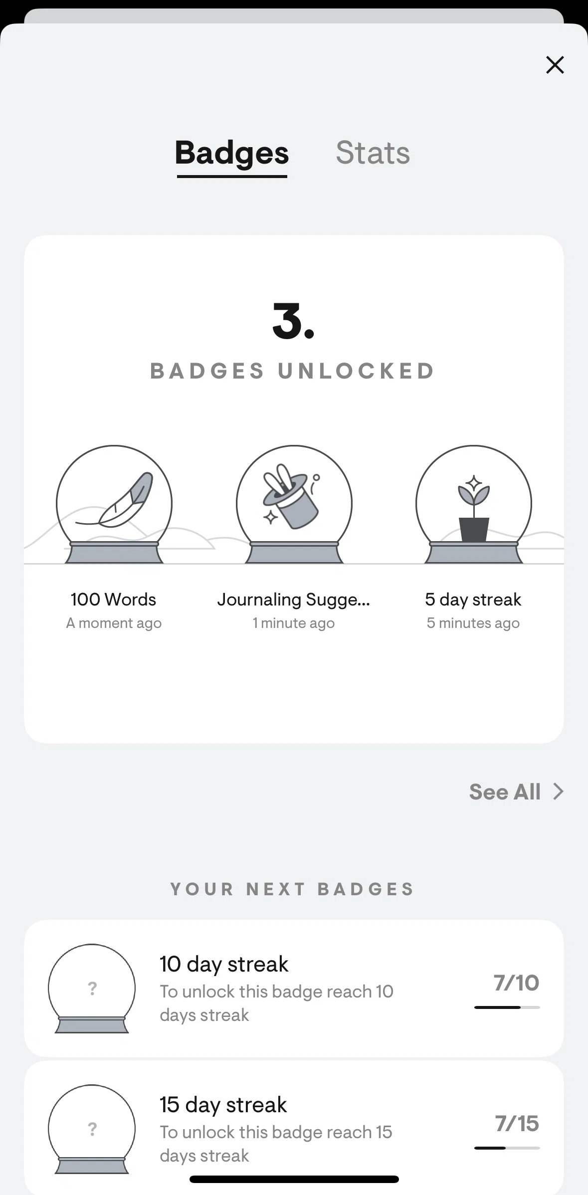 Stoic Screen screen in the Stats flow
