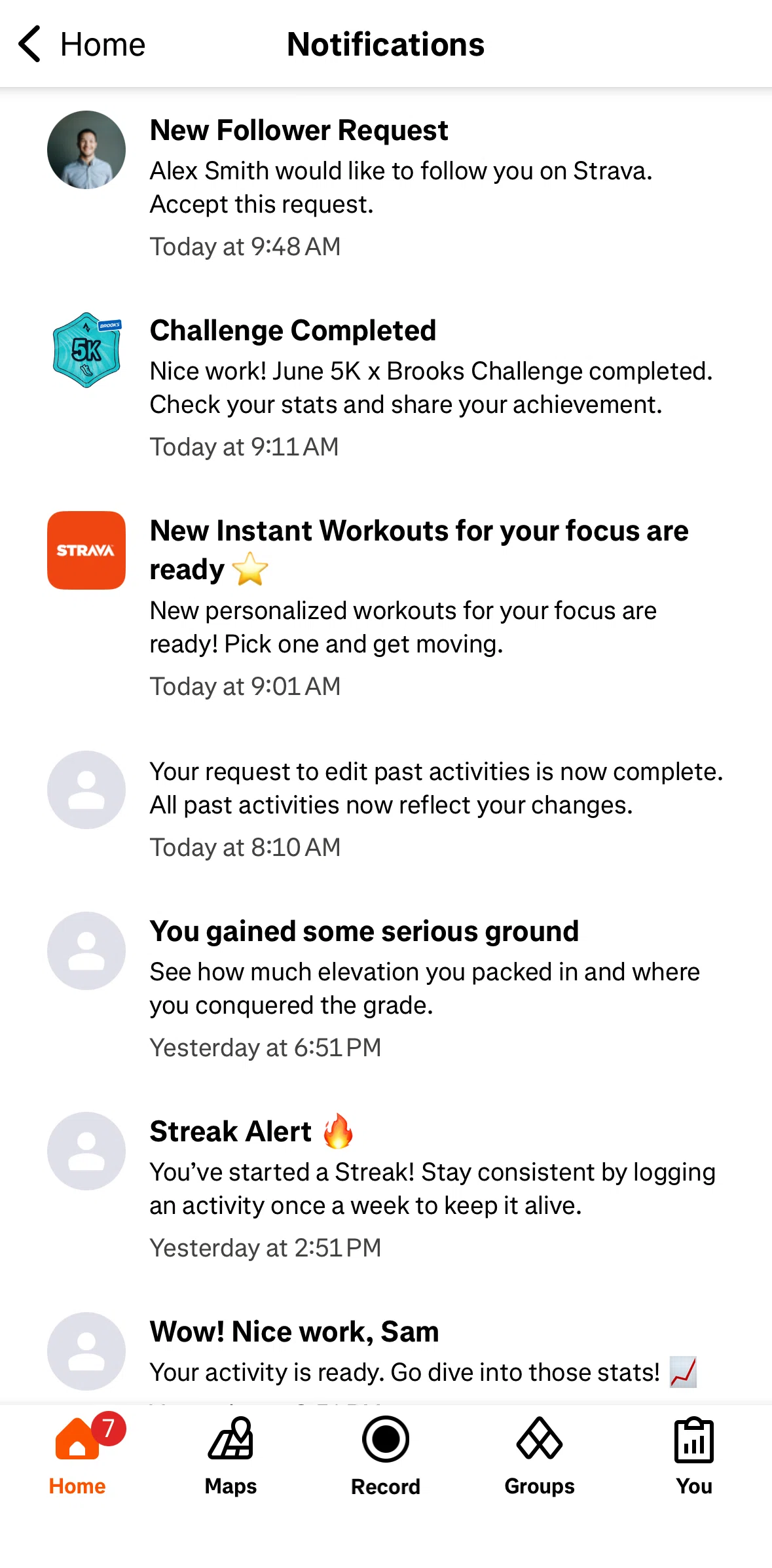 Strava Screen screen in the Accepting a follow request flow