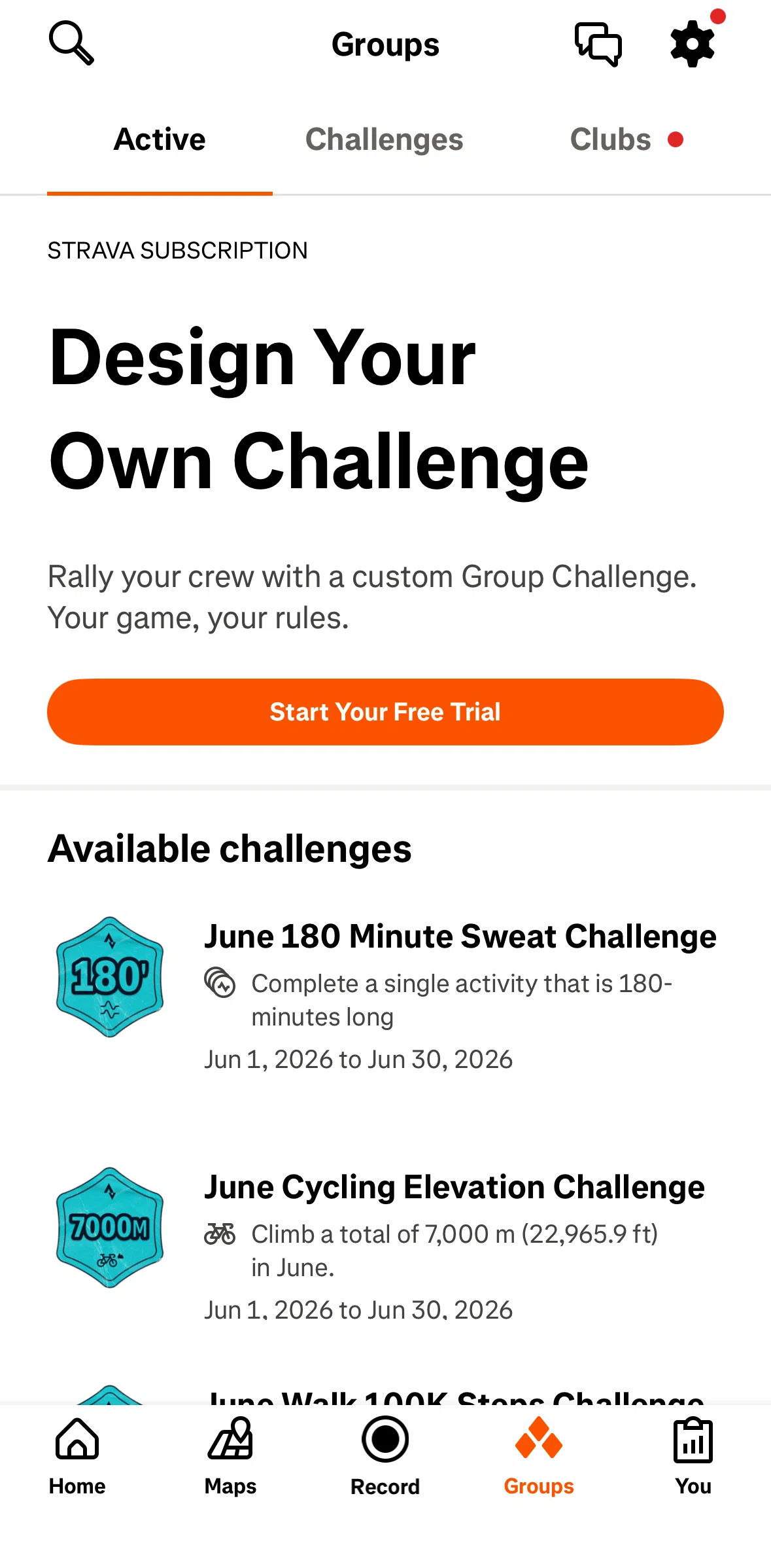 Strava Screen screen in the Active flow