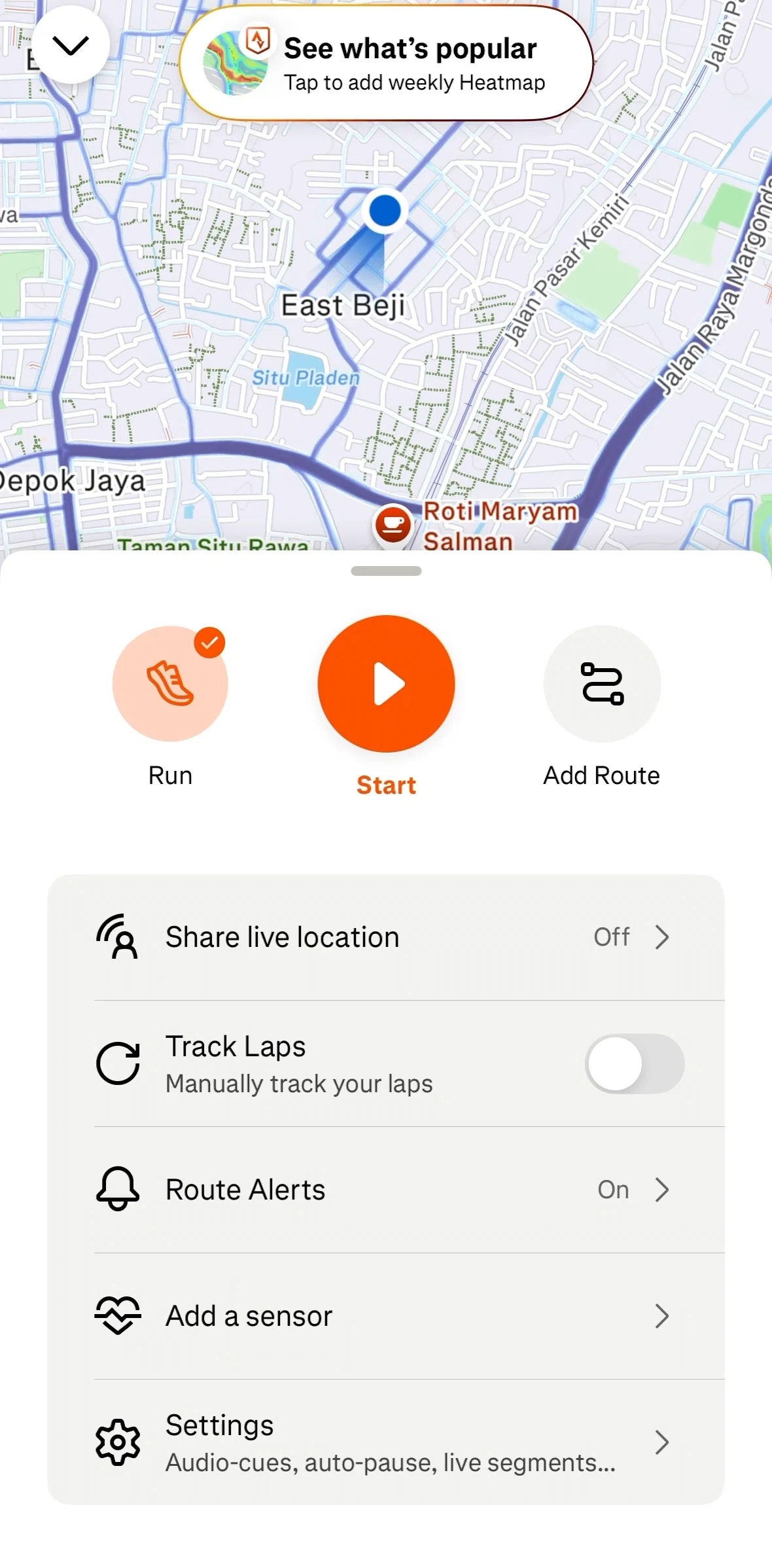 Strava Screen screen in the Adding a heatmap (completing an activity) flow