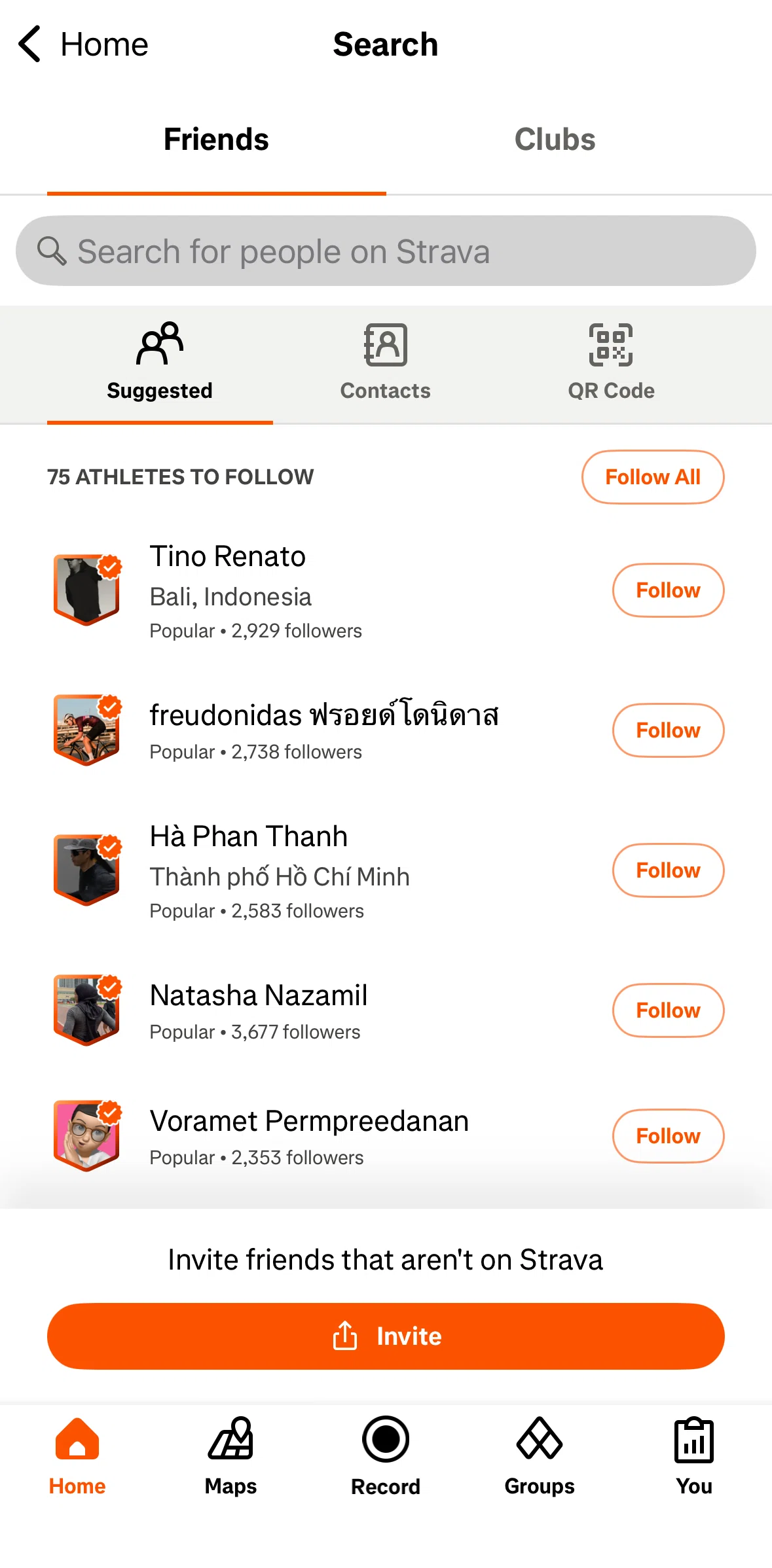 Strava Screen screen in the Athlete profile flow