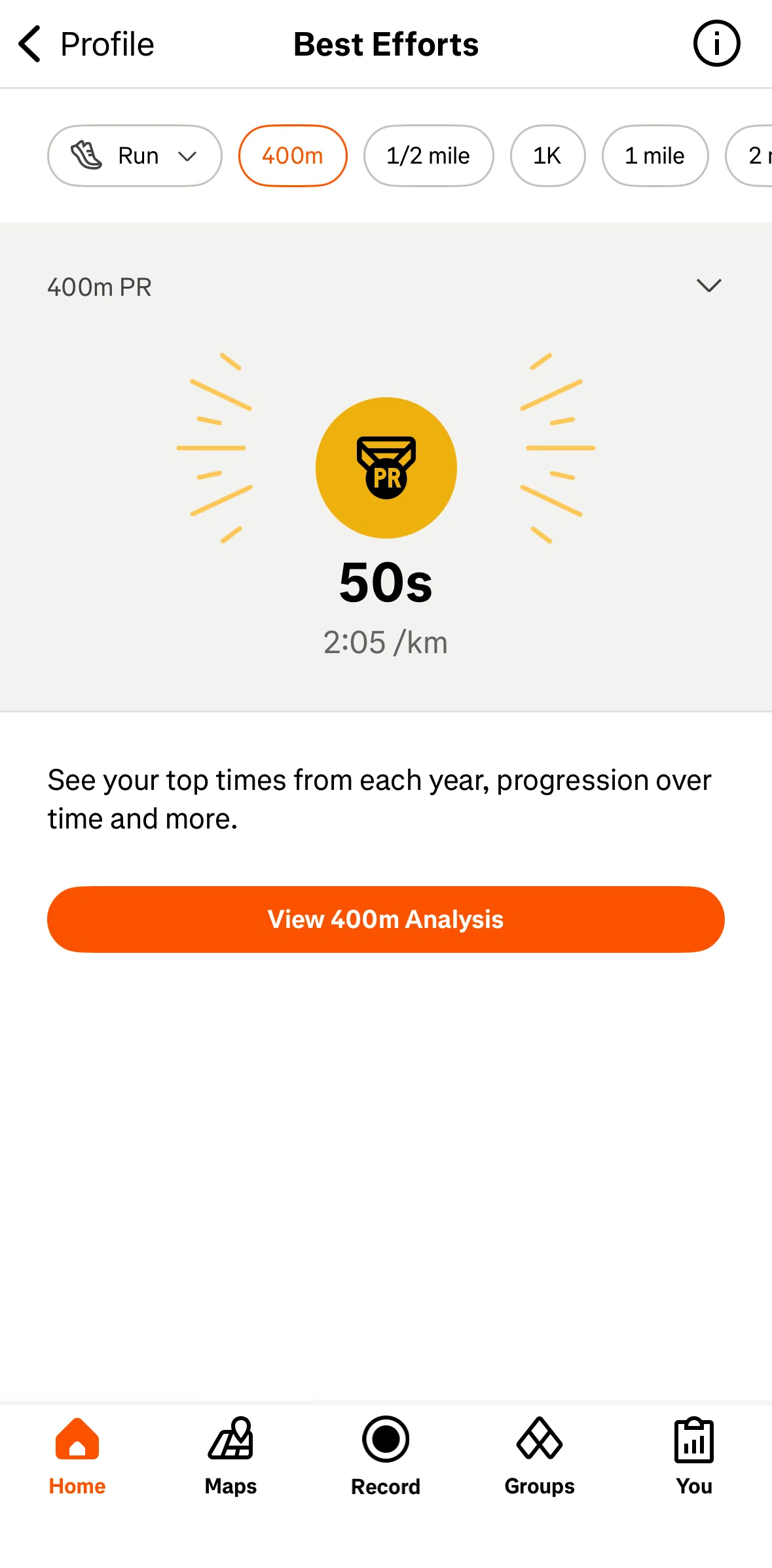 Strava Screen screen in the Best effort analysis flow
