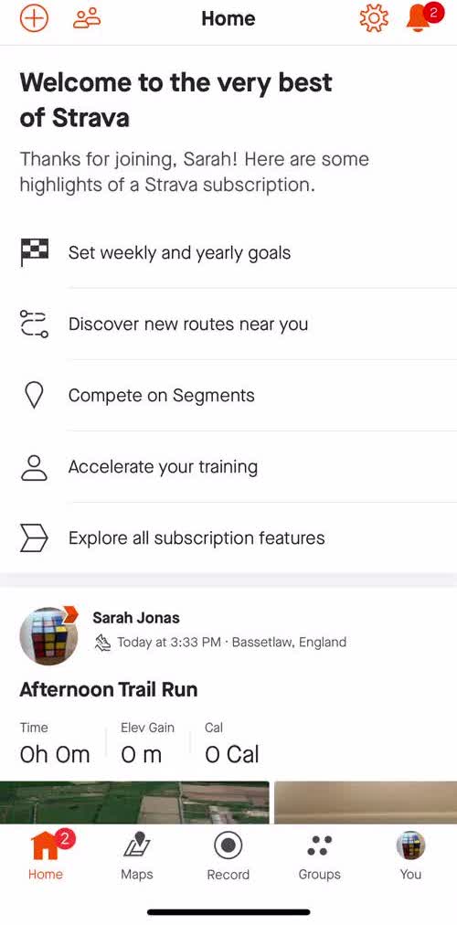 Strava Home screen in the Cancelling Your Subscription flow