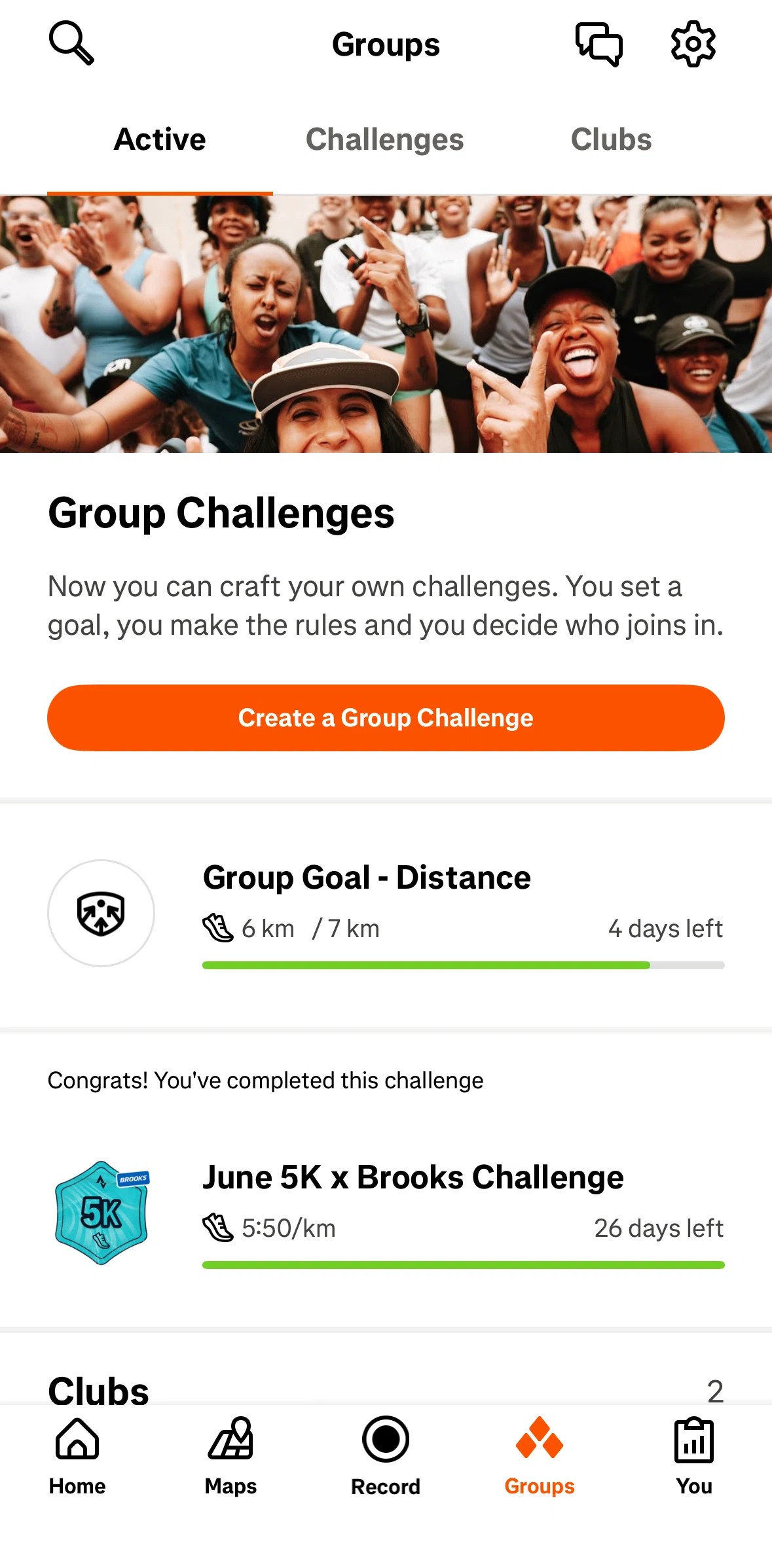 Strava Screen screen in the Challenge detail (group challenge) flow