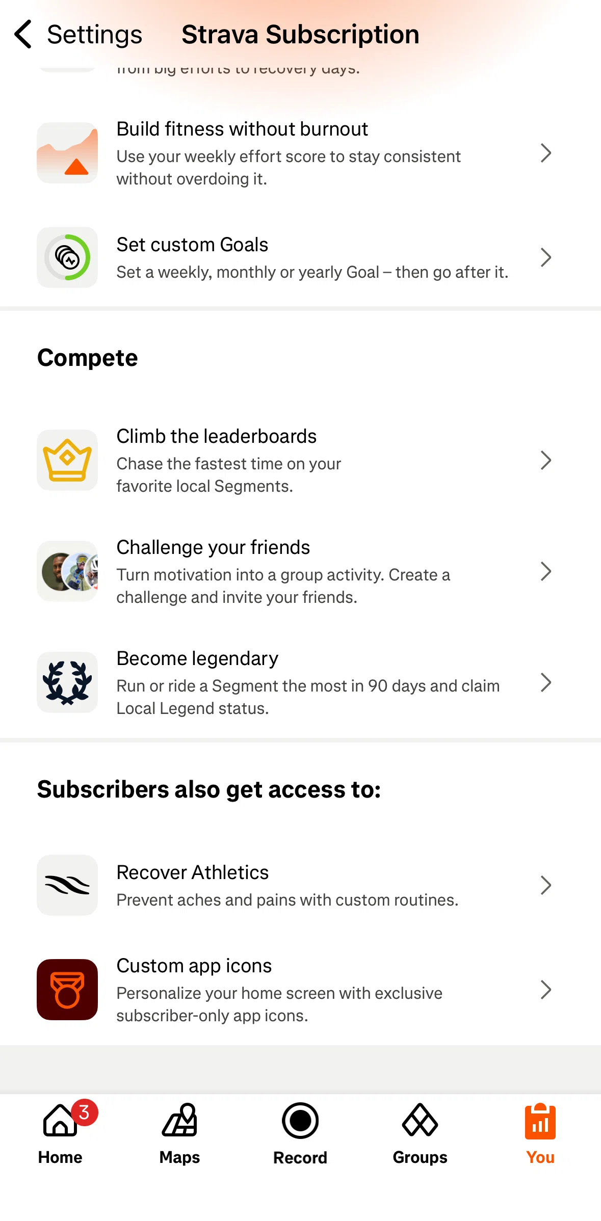 Strava Screen screen in the Changing app icon flow