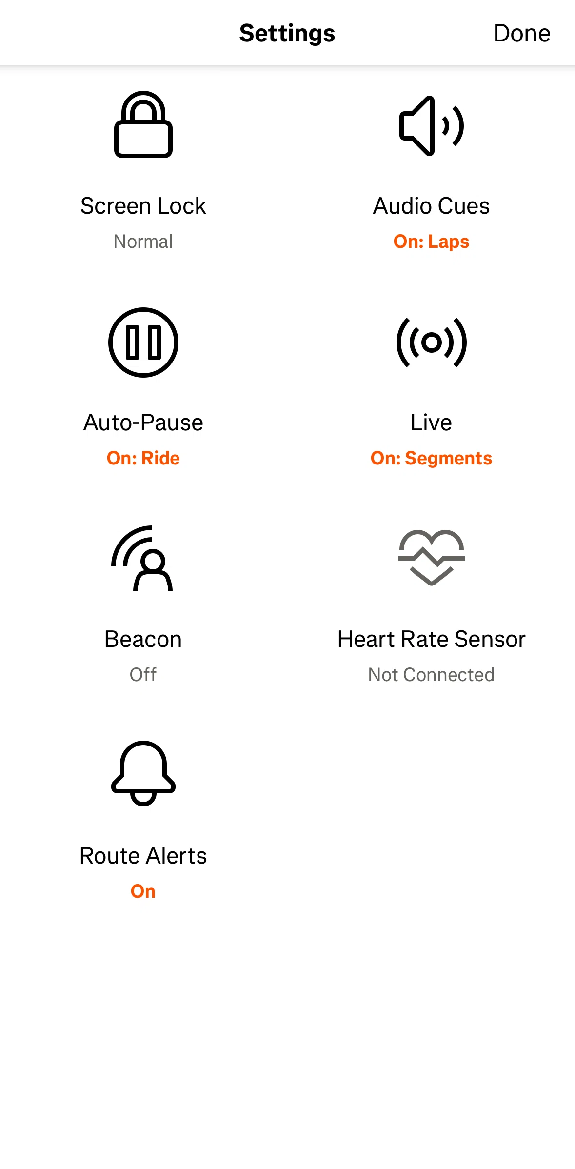 Strava Screen screen in the Changing audio cues settings flow
